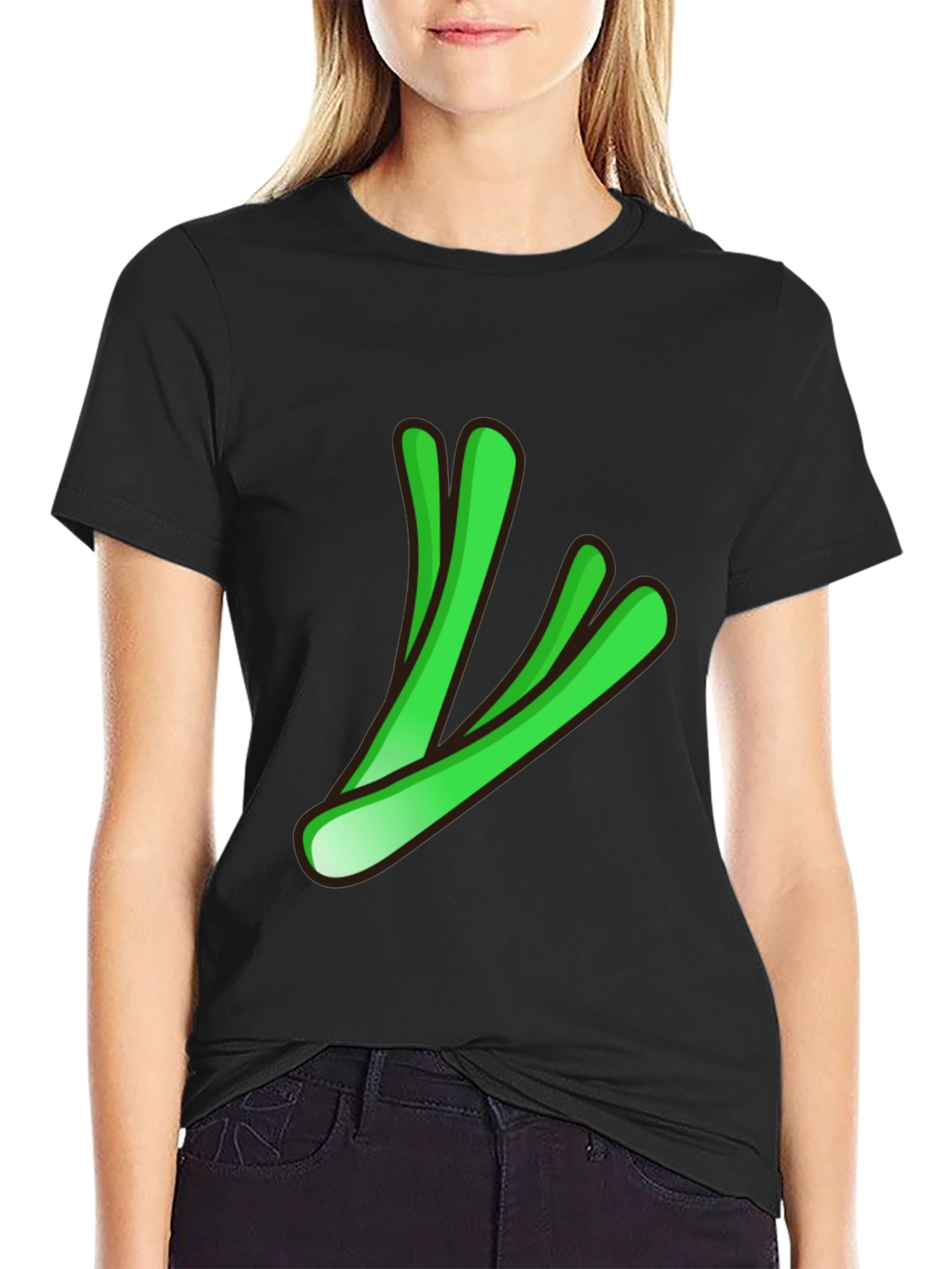 Cool Green Stalks Graphic Black T-Shirt