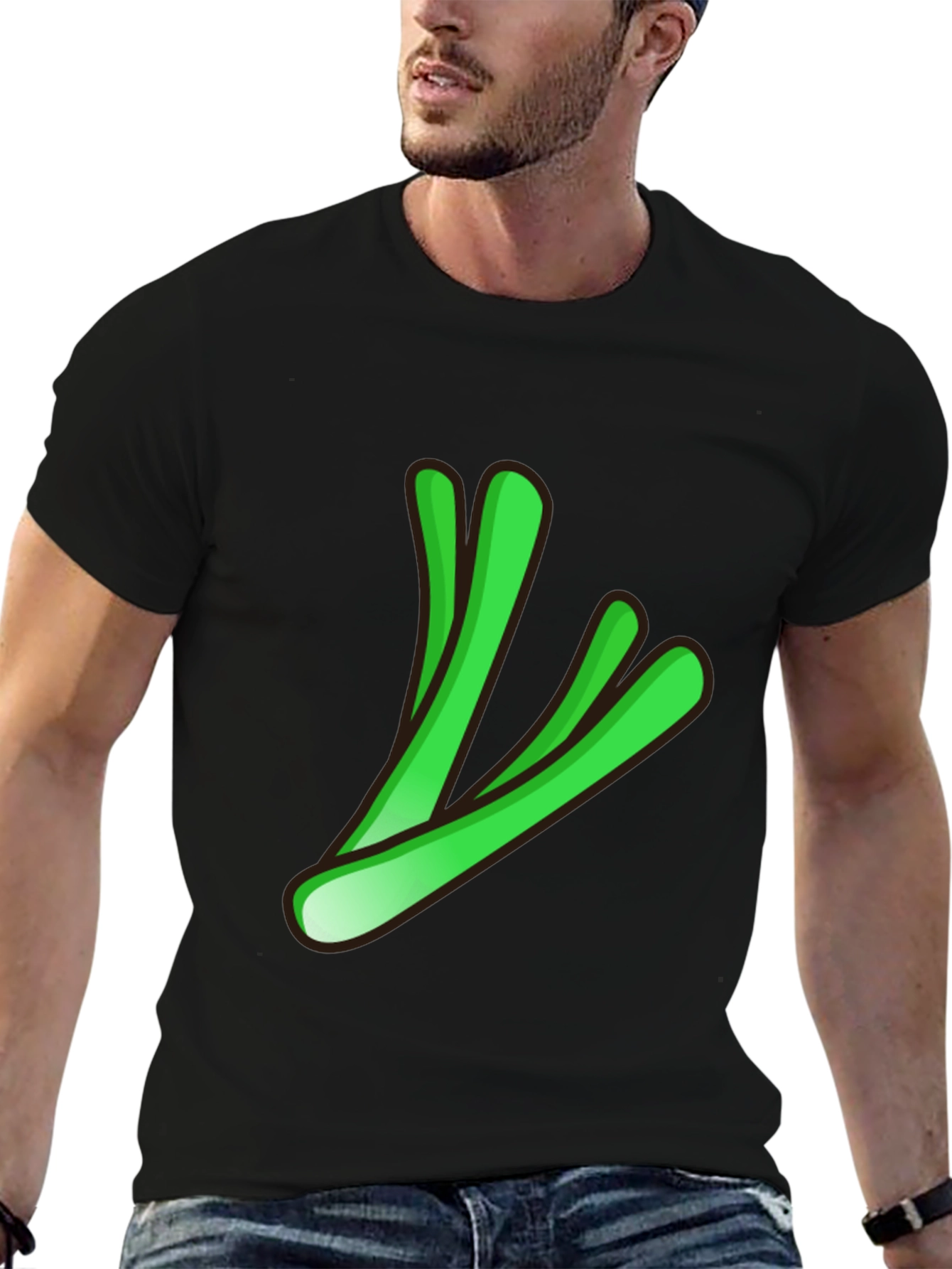Cool Green Stalks Graphic Black T-Shirt