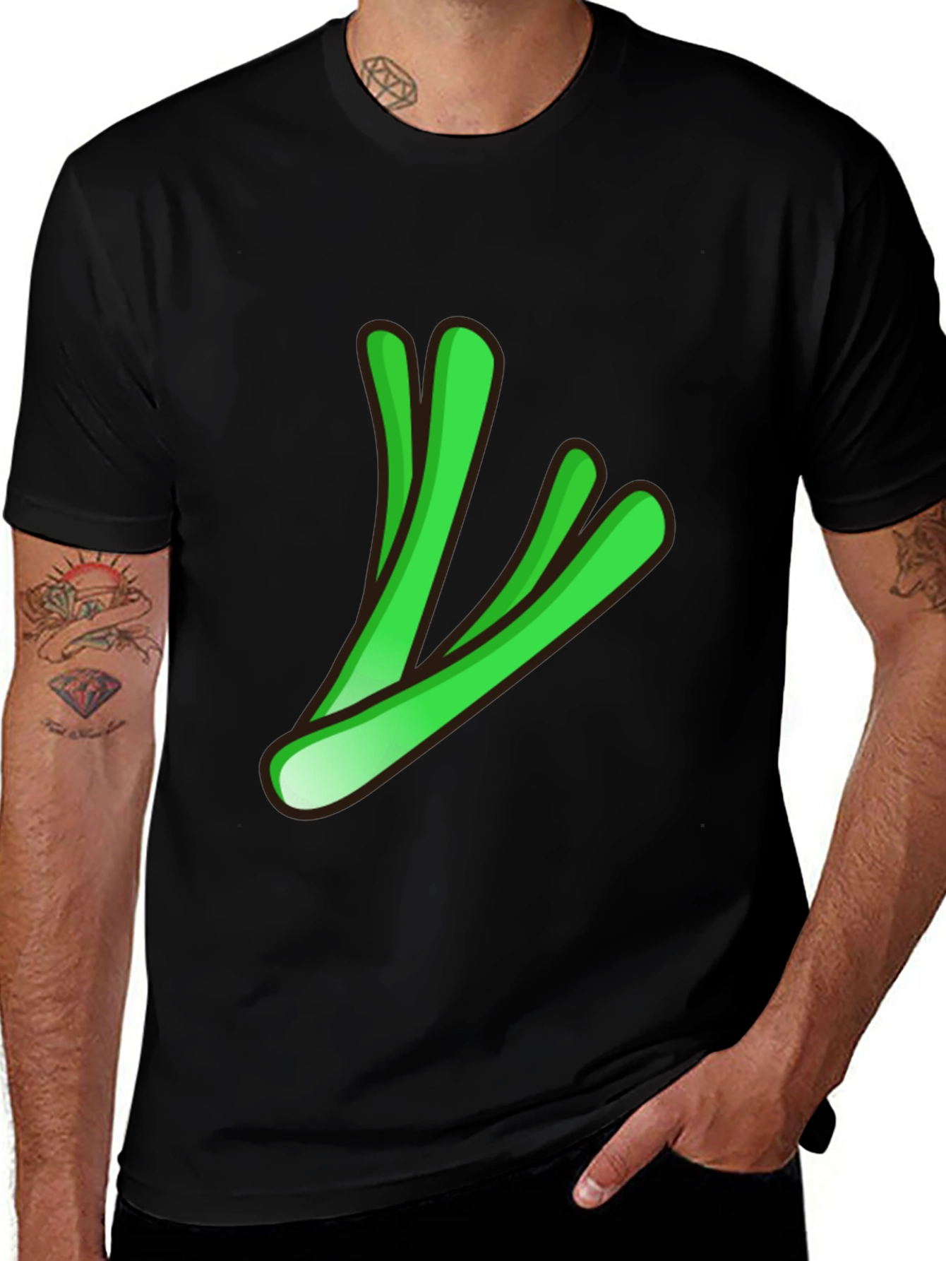 Cool Green Stalks Graphic Black T-Shirt