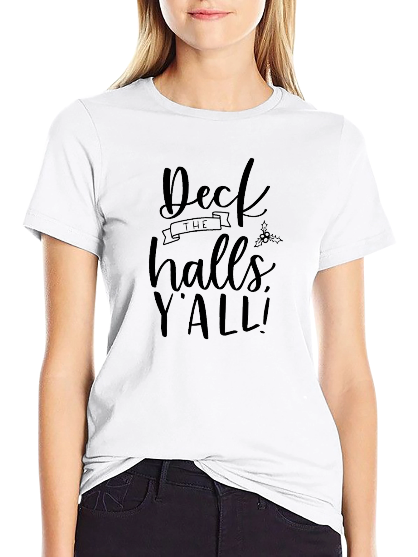 Deck The Halls Yall Black Graphic T-Shirt