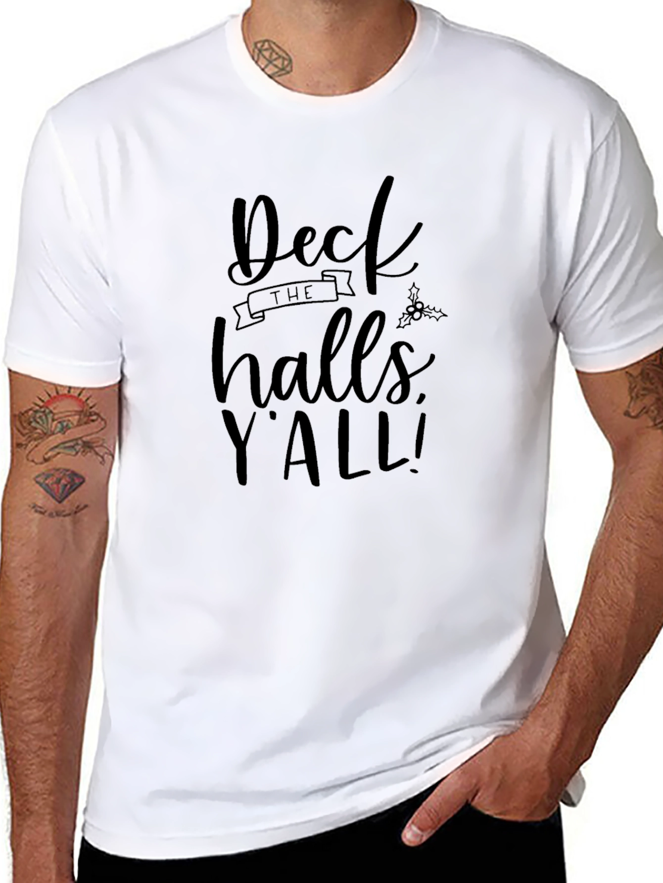 Deck The Halls Yall Black Graphic T-Shirt