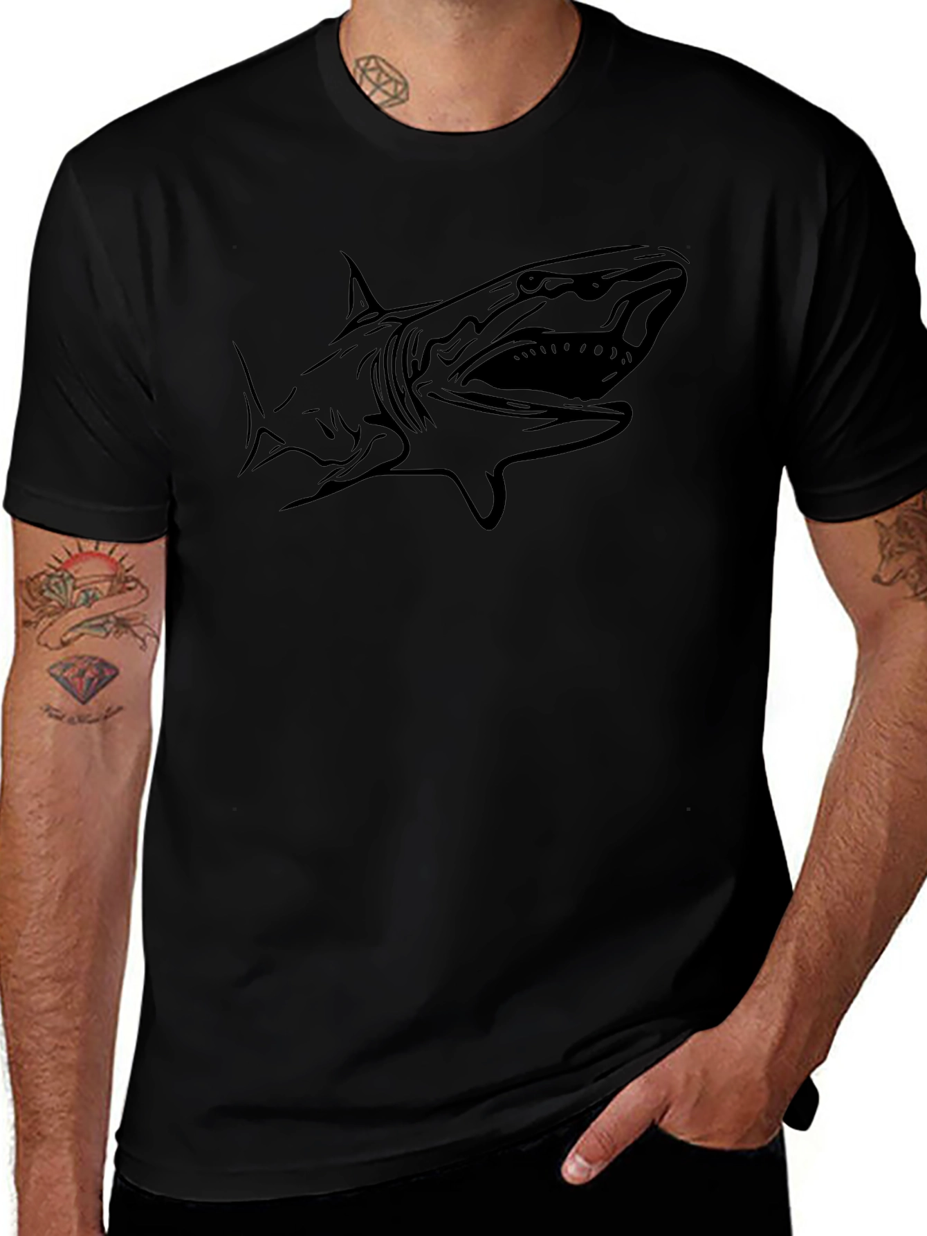 Mens Black Shark Graphic T-Shirt