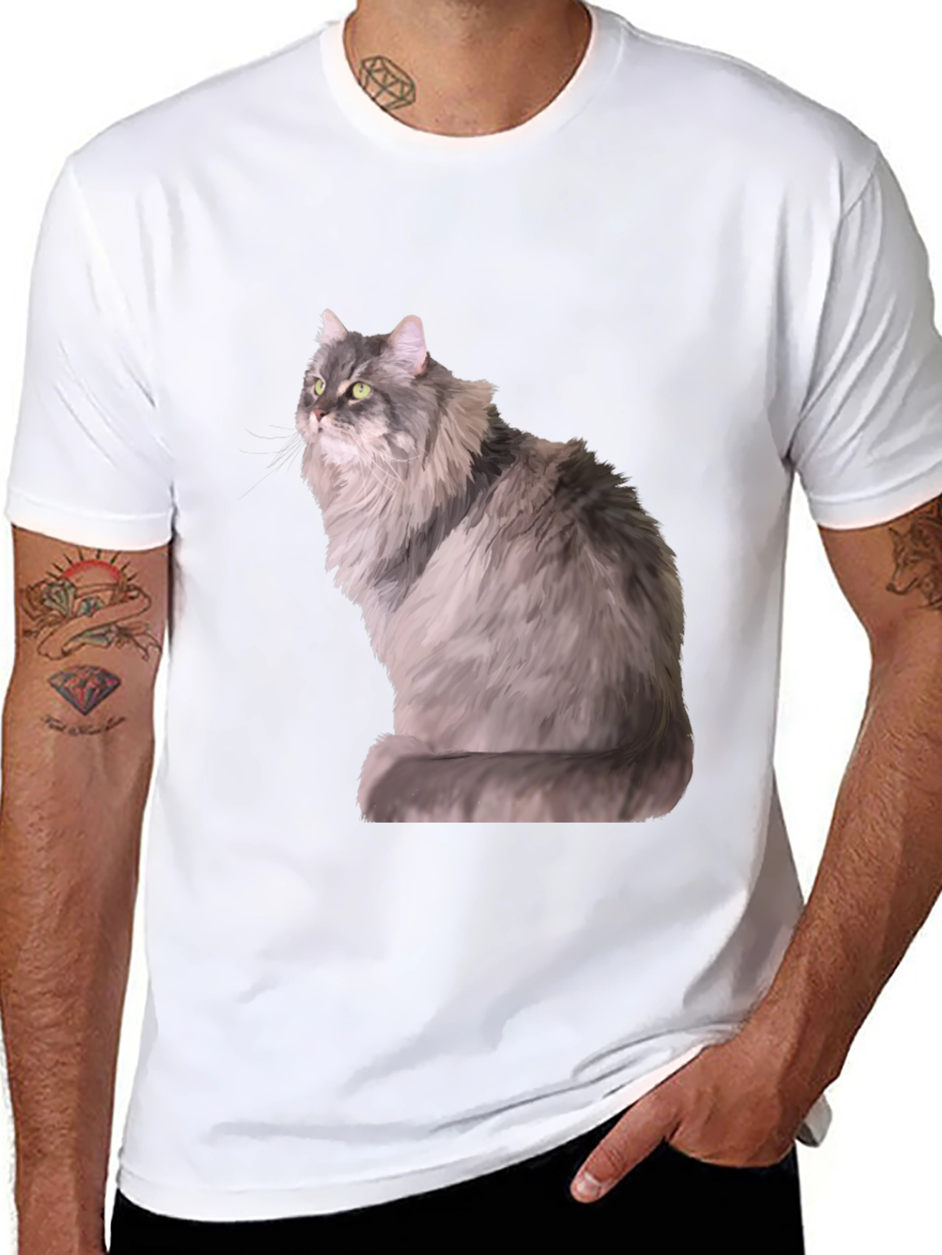 Cool Cat Graphic Tee - Trendy Mens Black T-Shirt