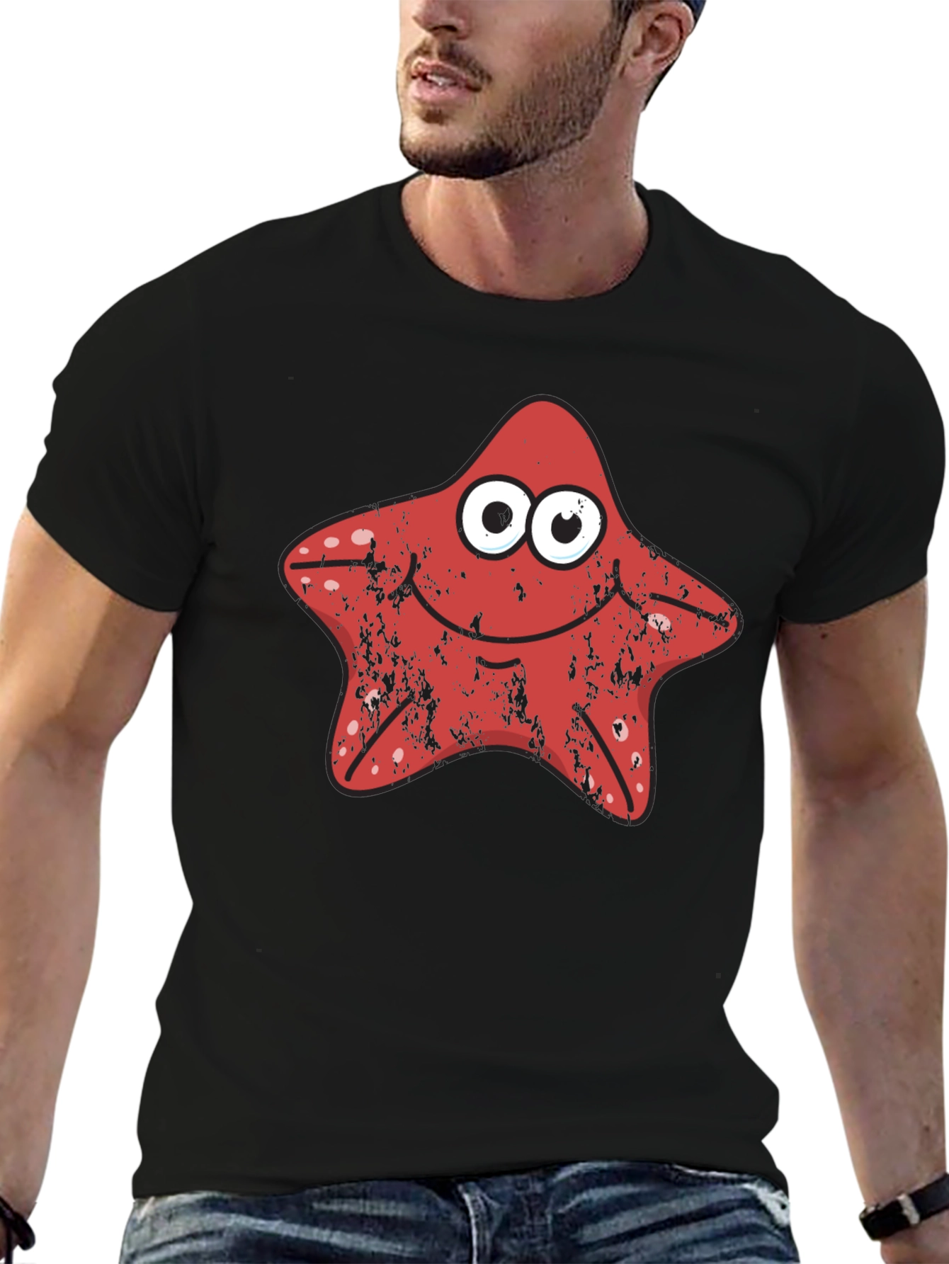 Starfish Graphic Tee - Novelty Cartoon T-Shirt