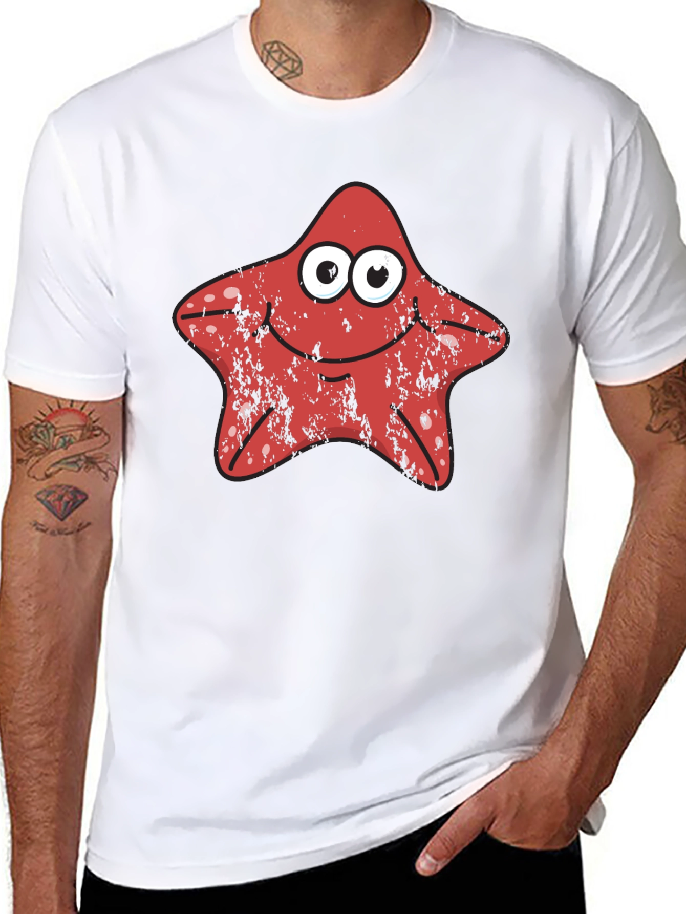Starfish Graphic Tee - Novelty Cartoon T-Shirt