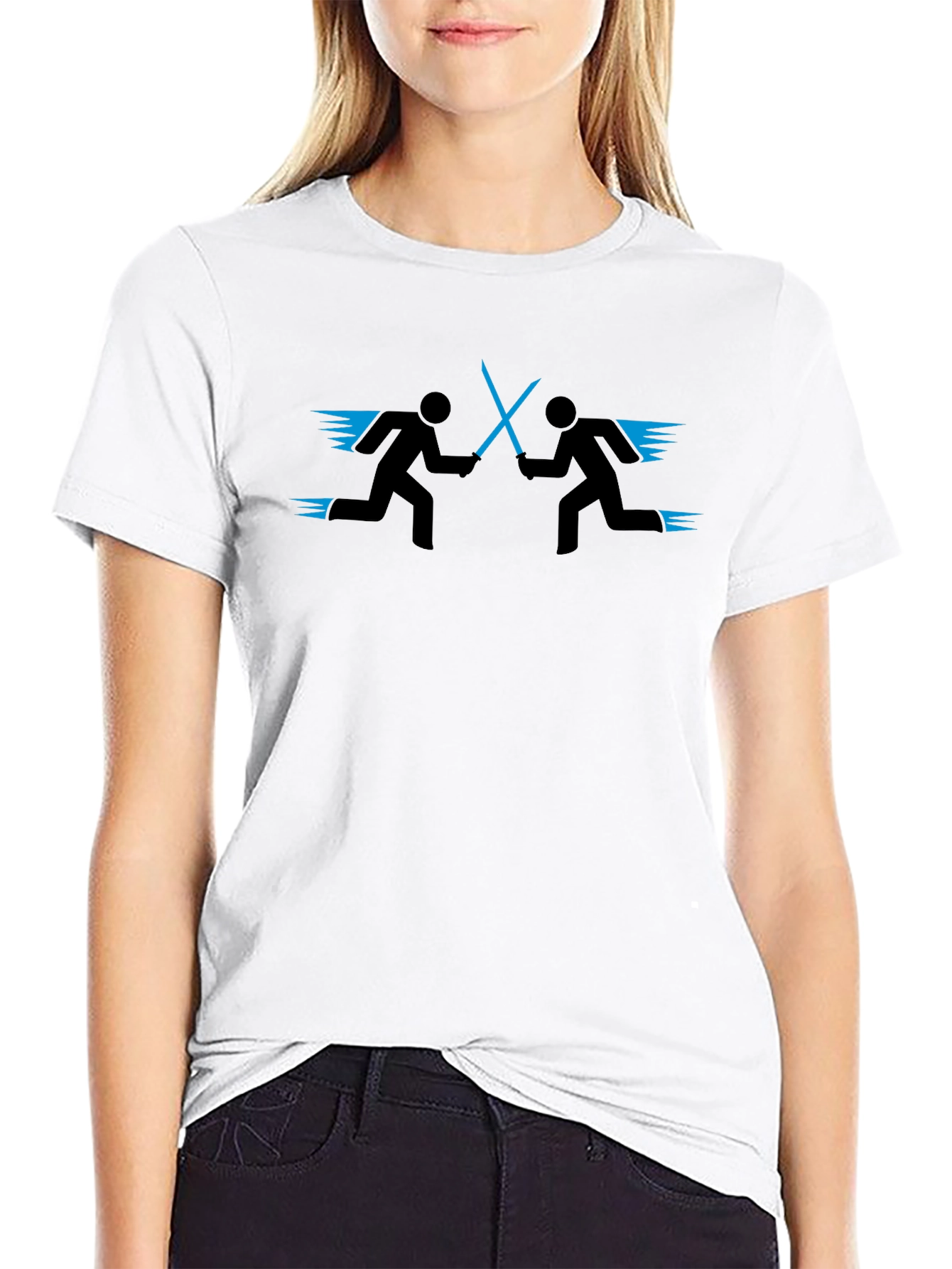 Stick Figure Light Saber Duel Black T-Shirt