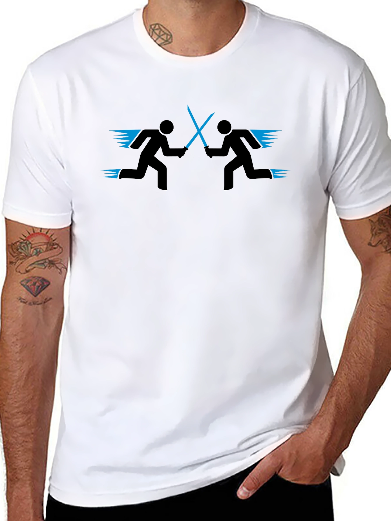 Stick Figure Light Saber Duel Black T-Shirt