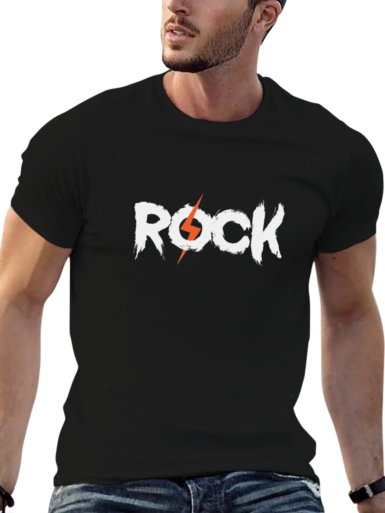 Rock & Roll Black T-Shirt - Lightning Bolt Design