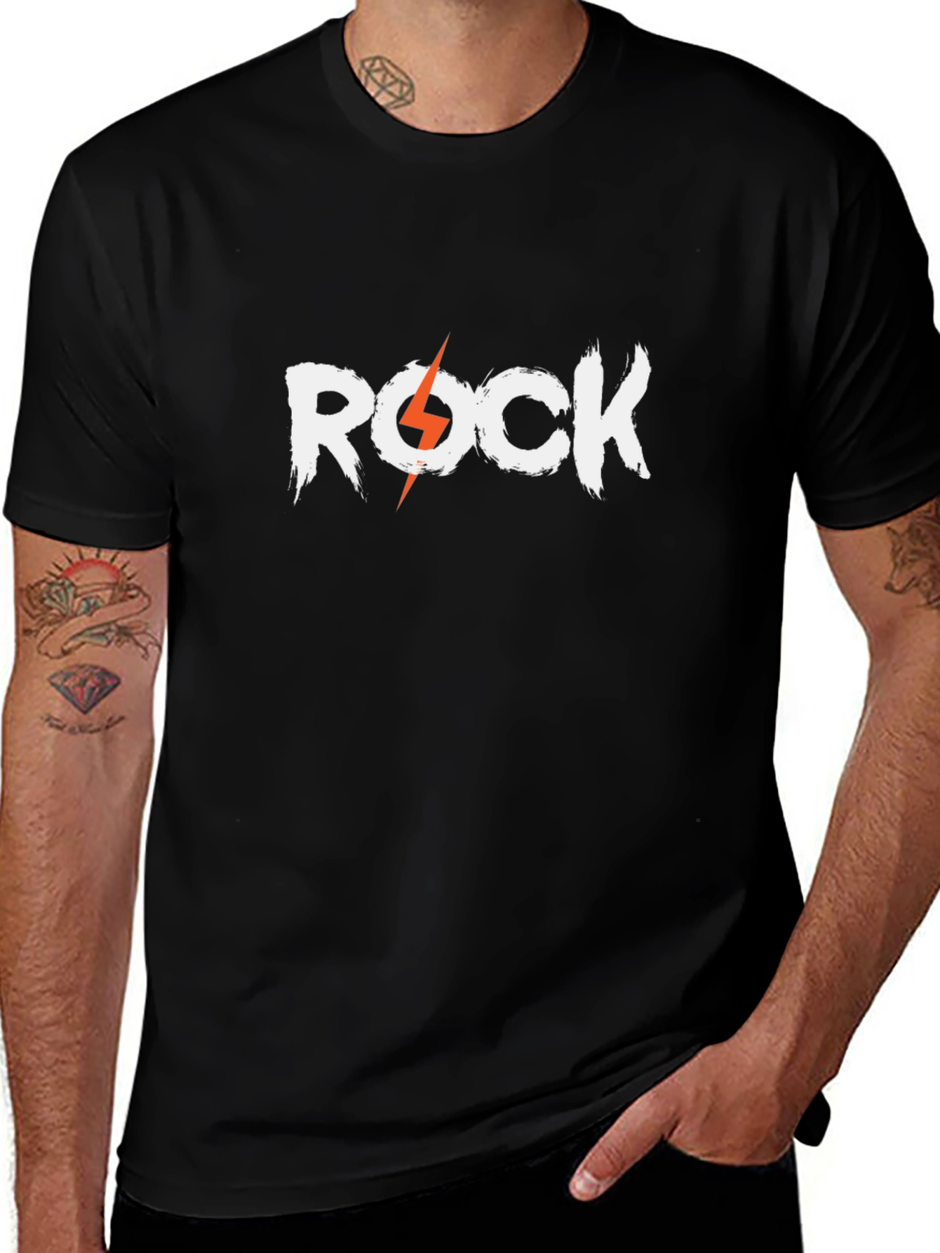 Rock & Roll Black T-Shirt - Lightning Bolt Design