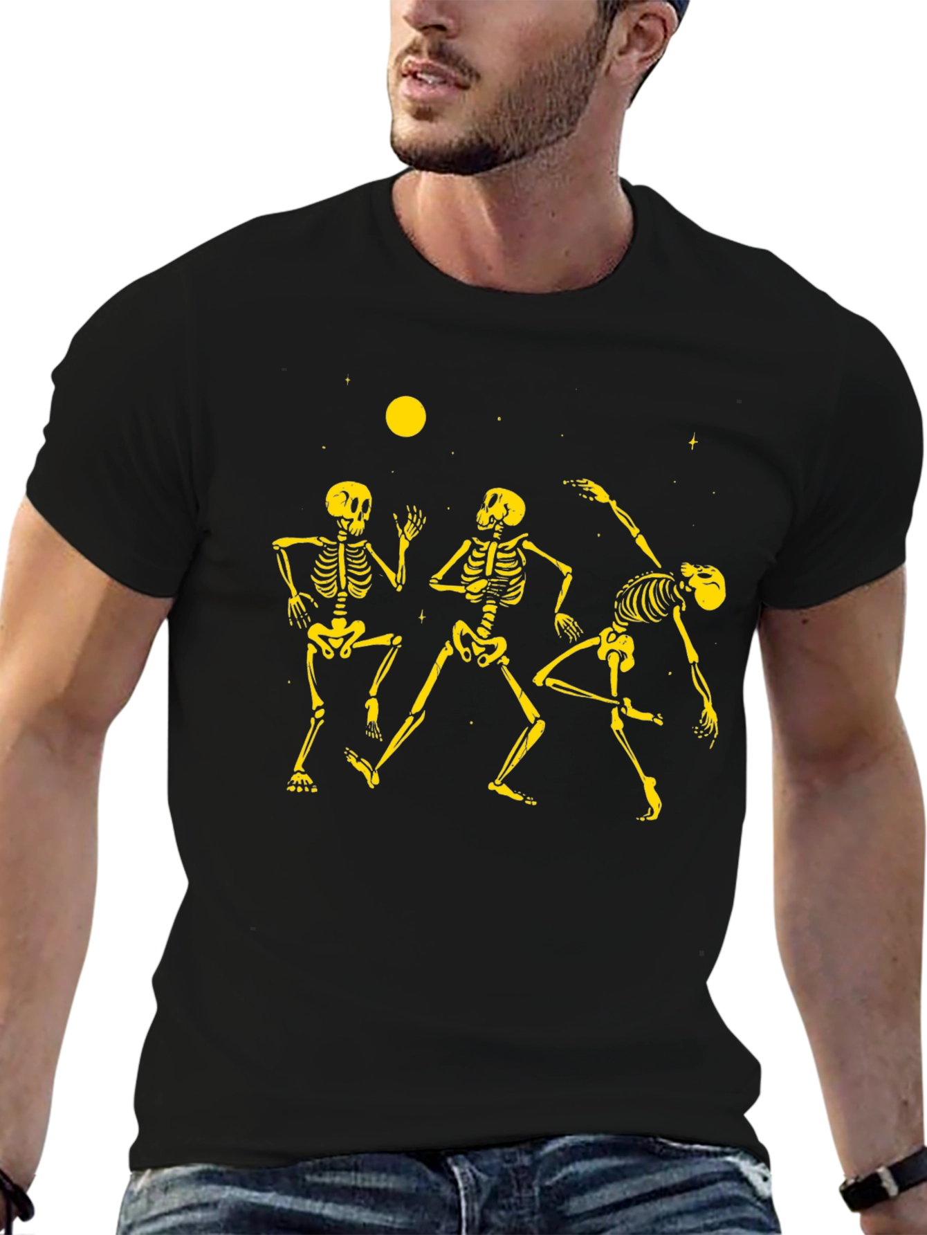 Dancing Skeletons Graphic Tee - Black Cotton Crew Neck