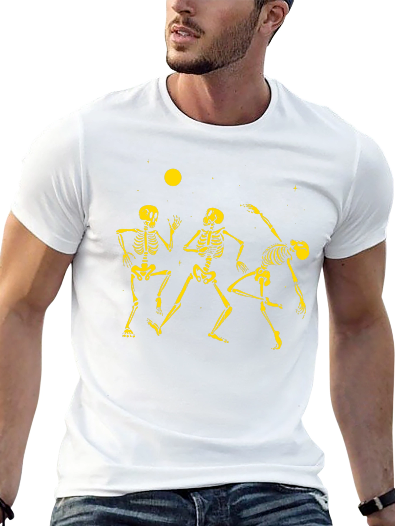 Dancing Skeletons Graphic Tee - Black Cotton Crew Neck