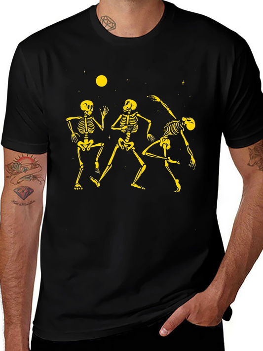 Dancing Skeletons Graphic Tee - Black Cotton Crew Neck