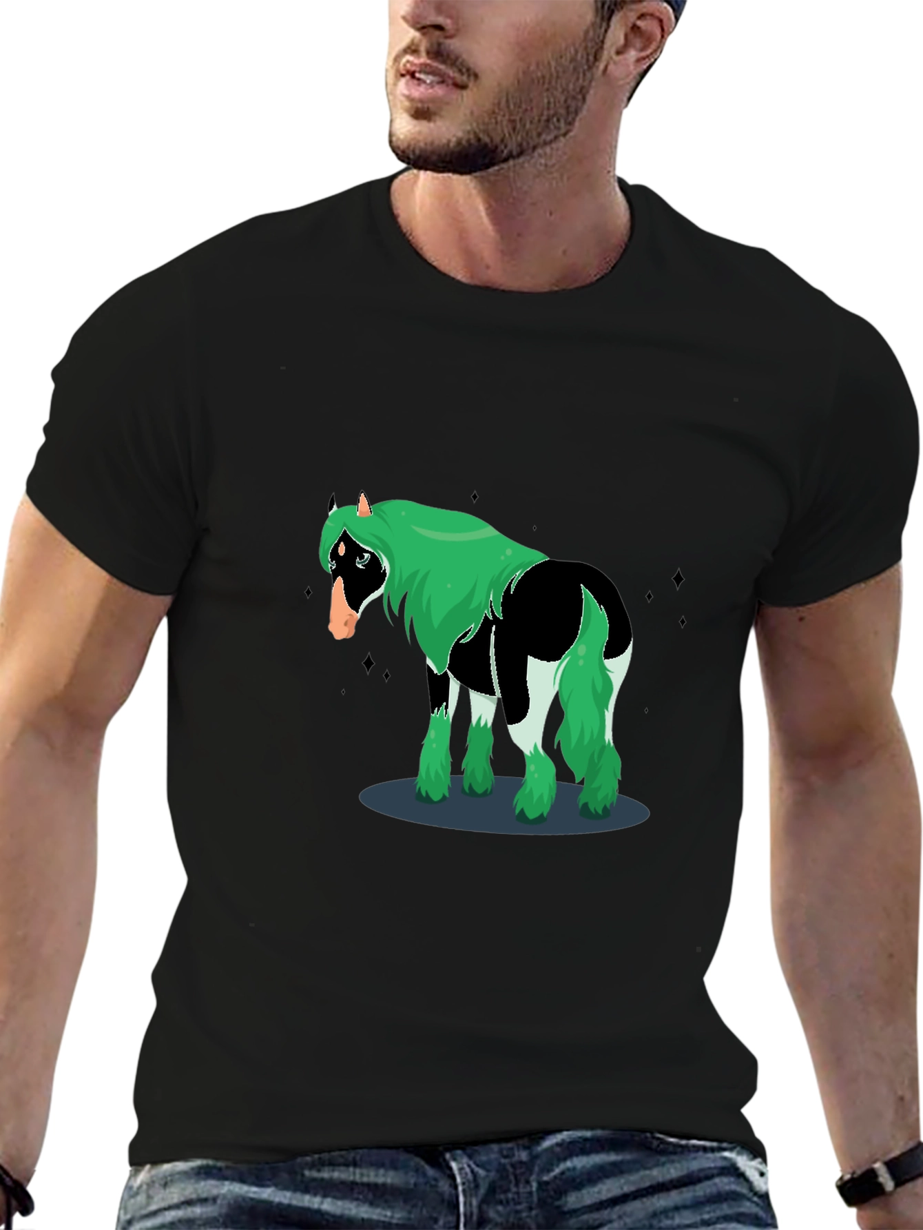 Novelty Graphic Horse T-Shirt - Black