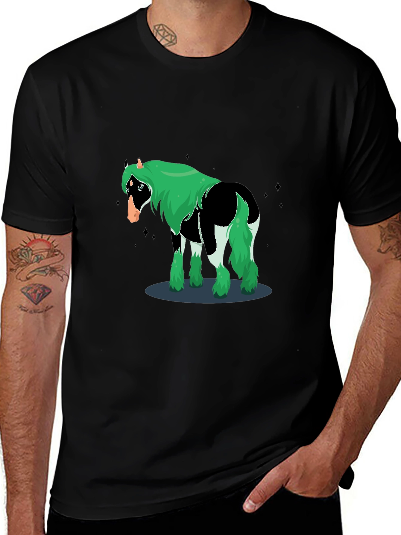 Novelty Graphic Horse T-Shirt - Black