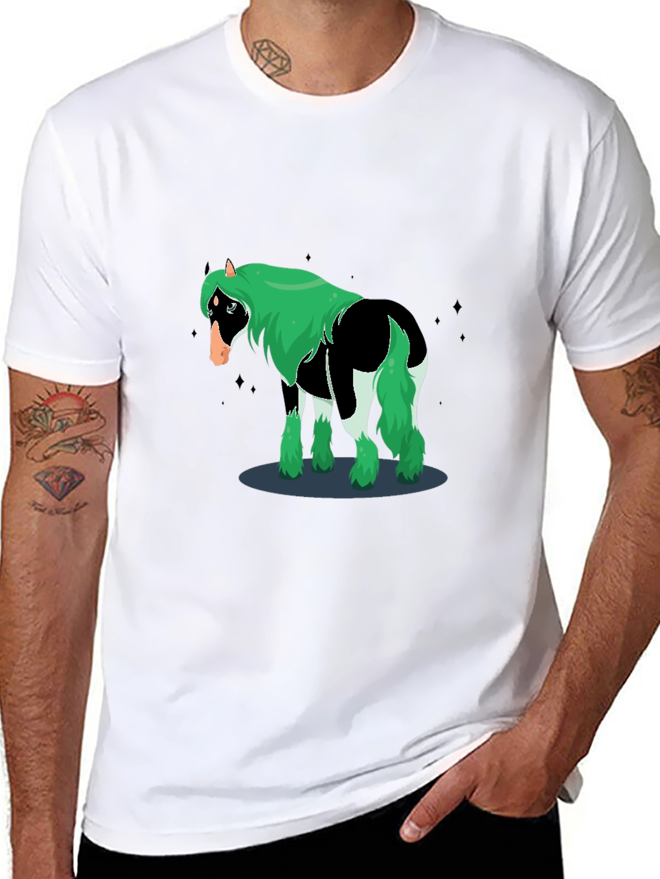 Novelty Graphic Horse T-Shirt - Black