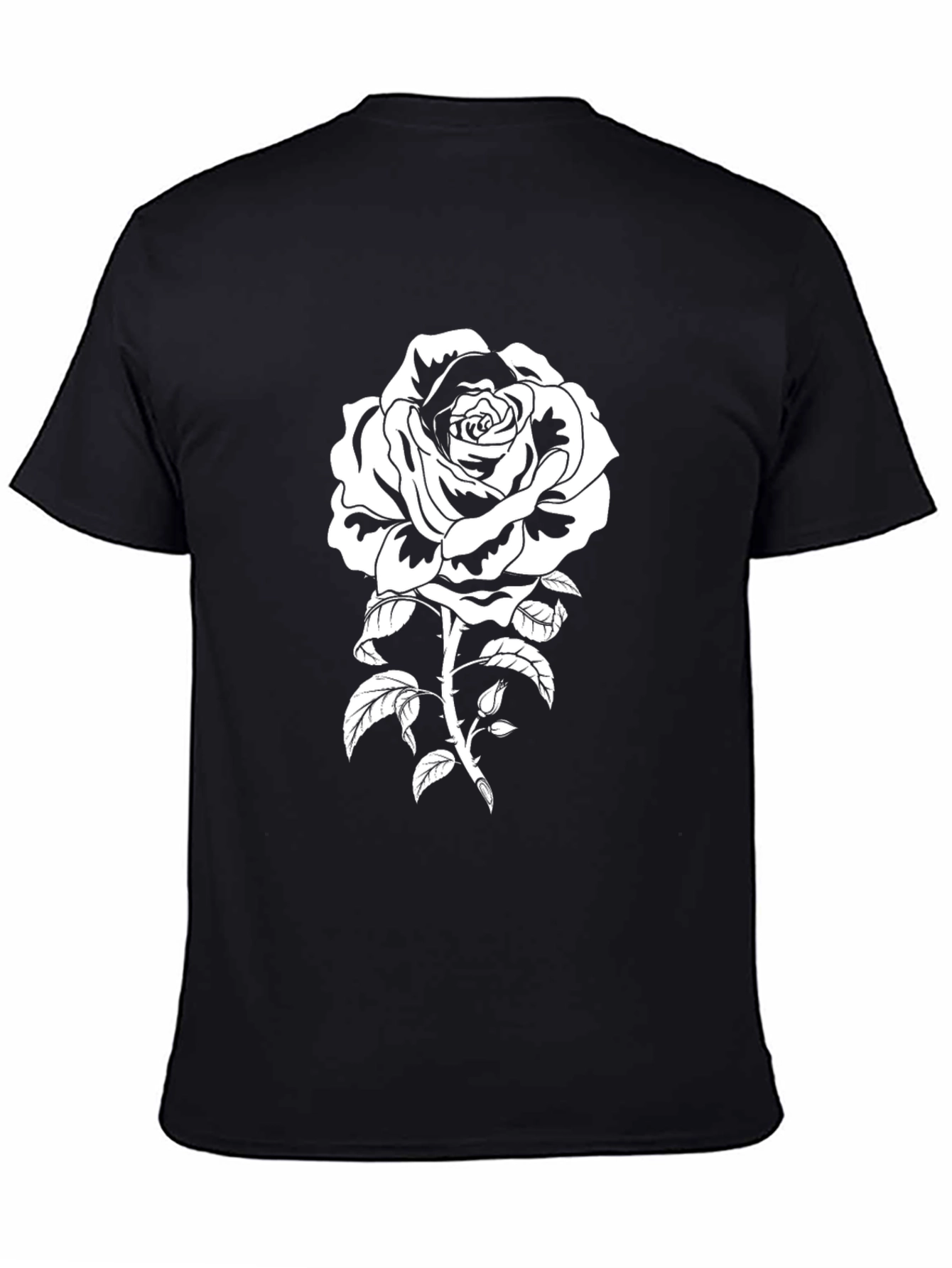 Black T-Shirt with White Rose Graphic