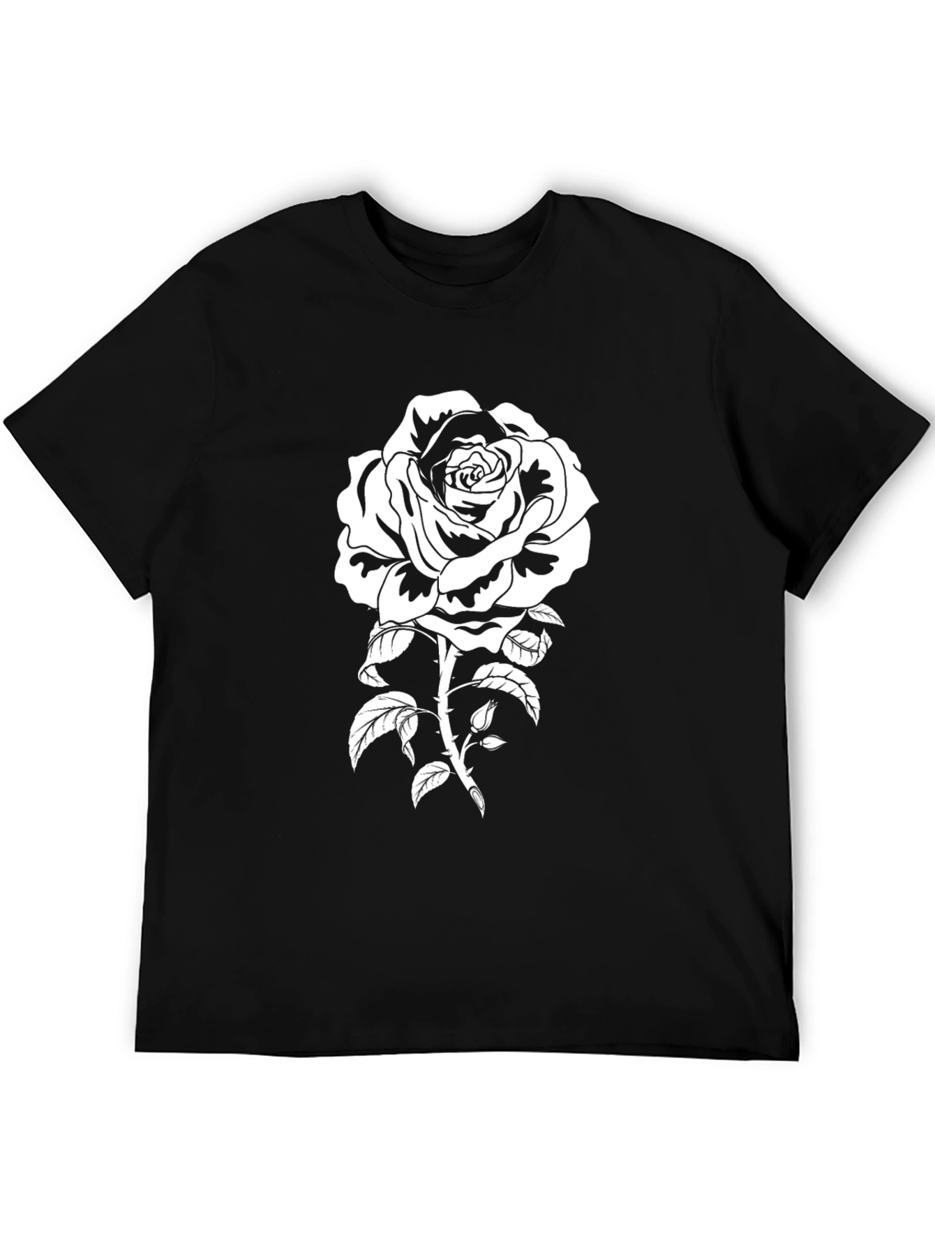 Black T-Shirt with White Rose Graphic