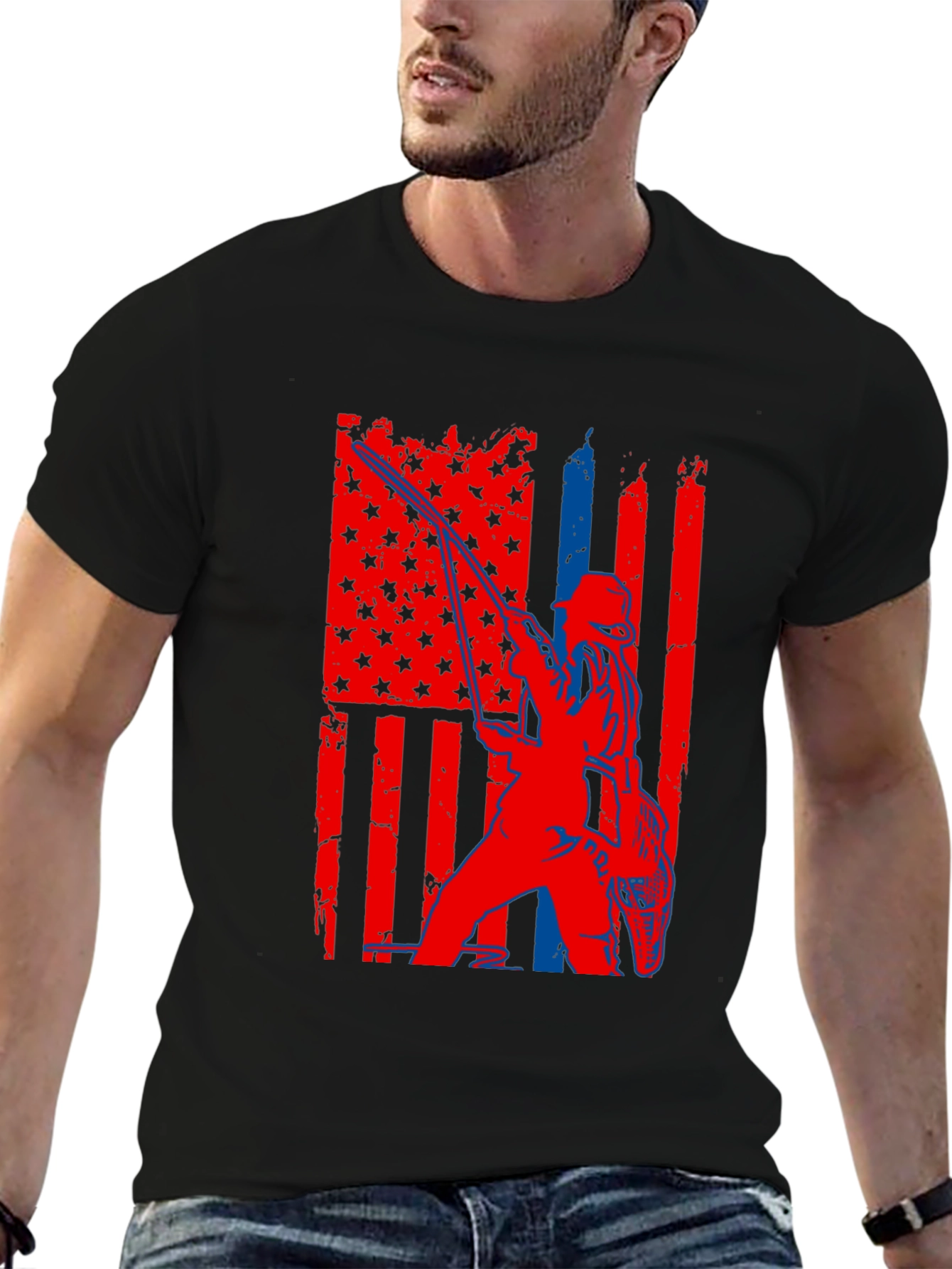 Fishing American Flag Graphic T-Shirt