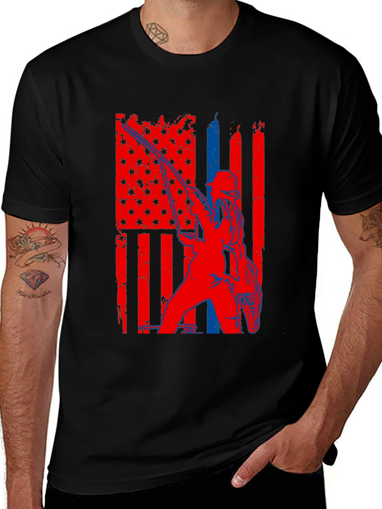 Fishing American Flag Graphic T-Shirt