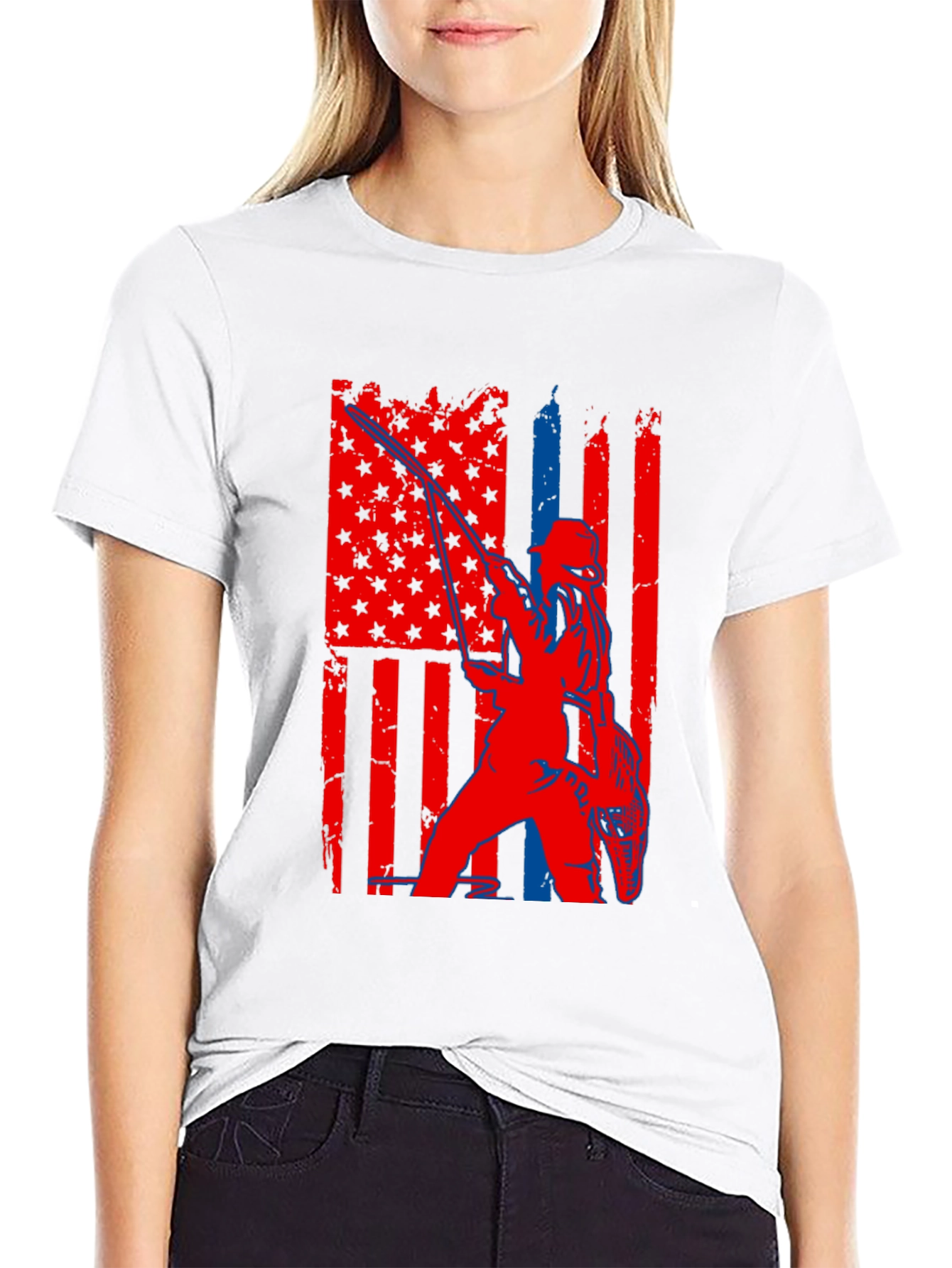Fishing American Flag Graphic T-Shirt