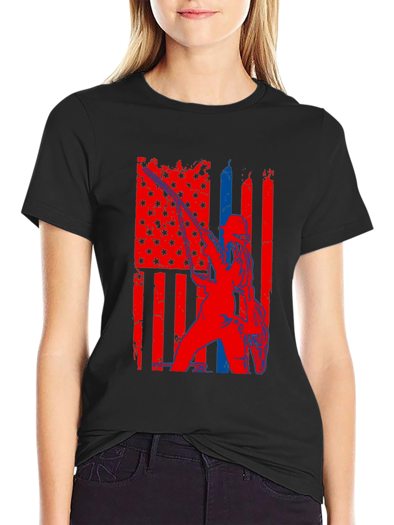 Fishing American Flag Graphic T-Shirt