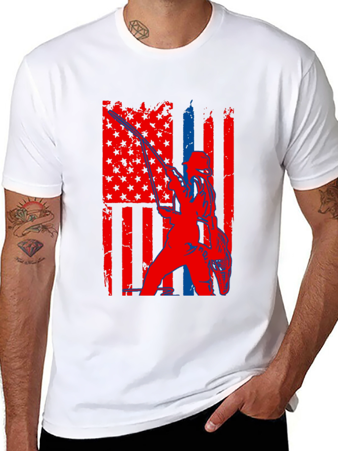 Fishing American Flag Graphic T-Shirt