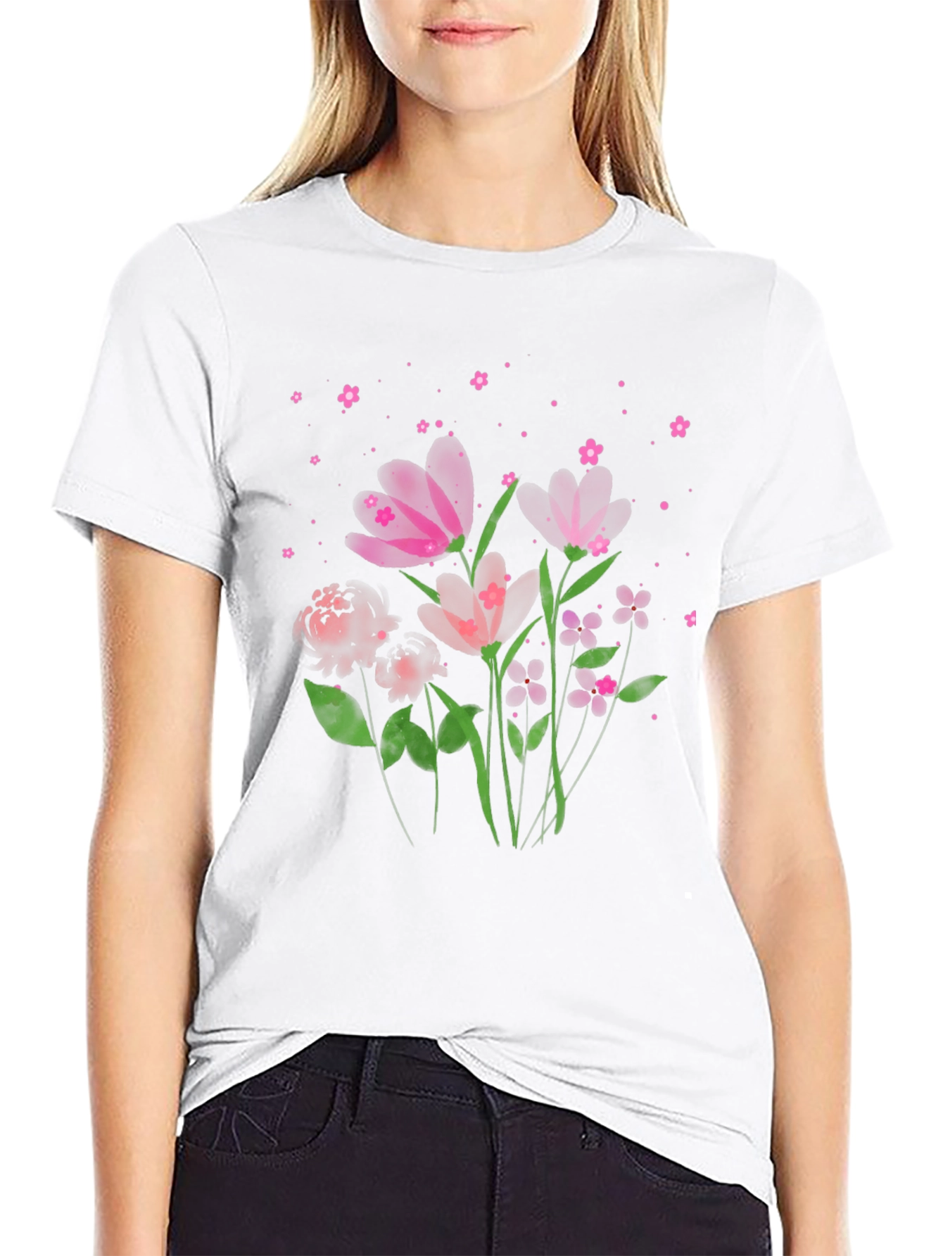 Floral Print Crew Neck Tee
