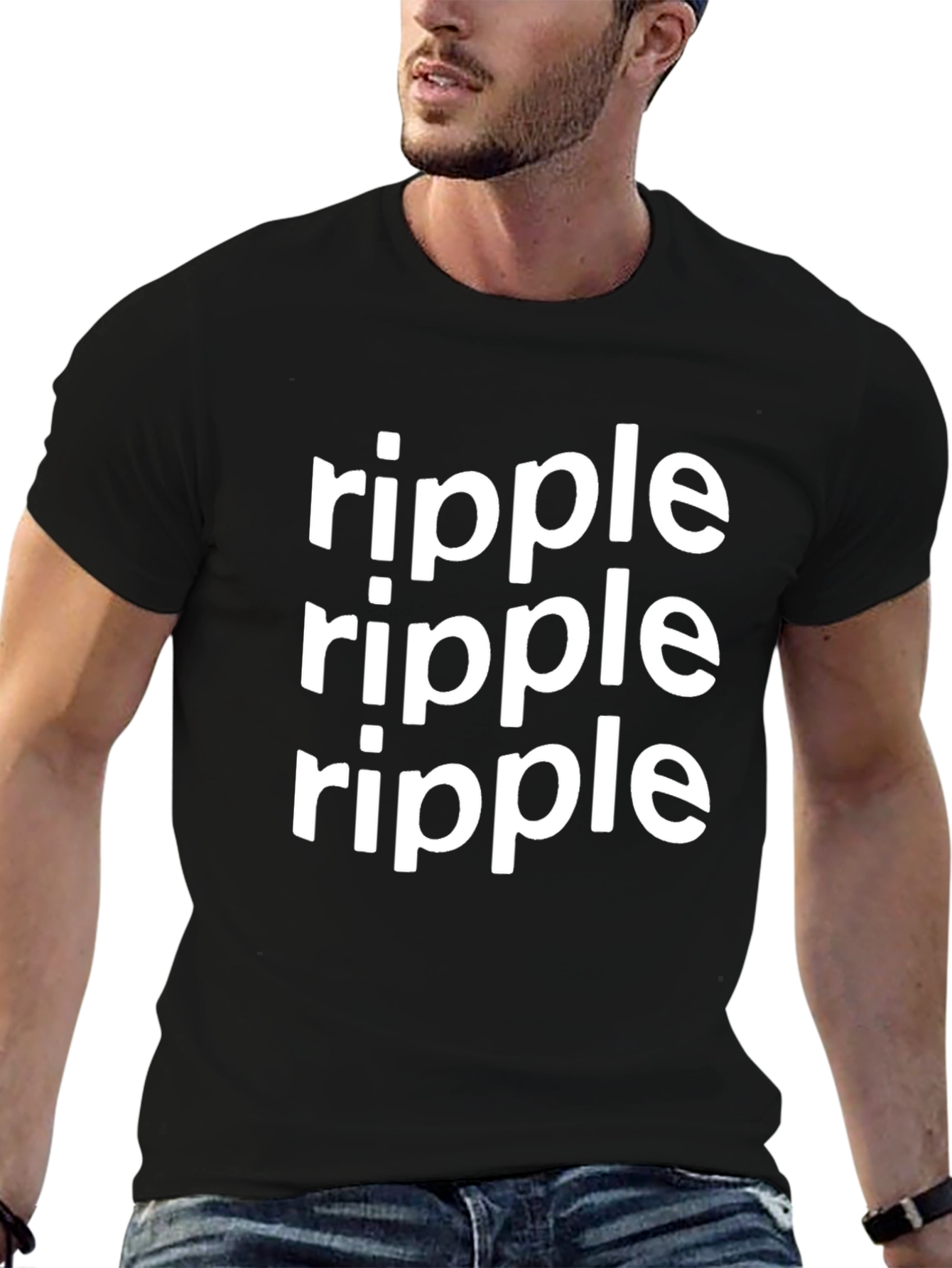 Ripple Graphic Tee - Black Cotton Casual T-Shirt