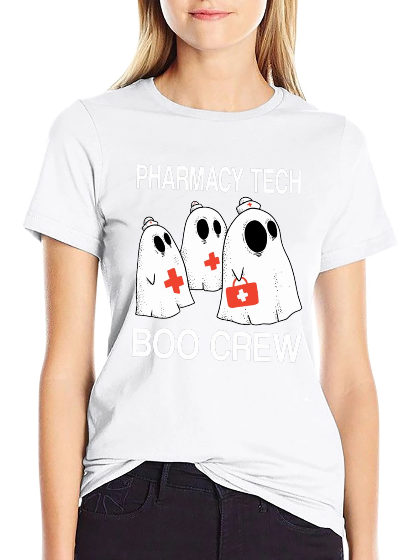 Pharmacy Tech Boo Crew T-Shirt - Halloween Ghost Design