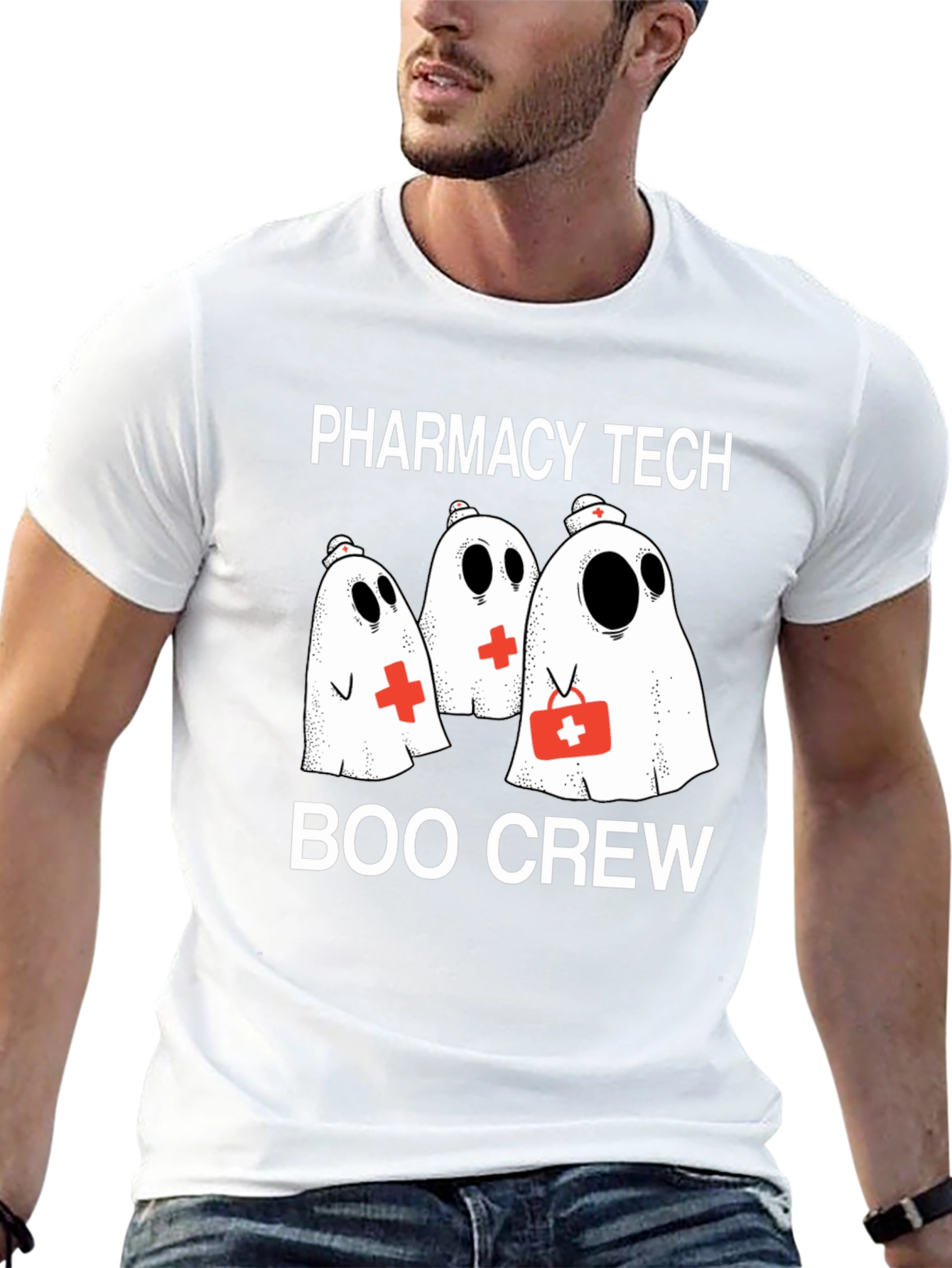 Pharmacy Tech Boo Crew T-Shirt - Halloween Ghost Design
