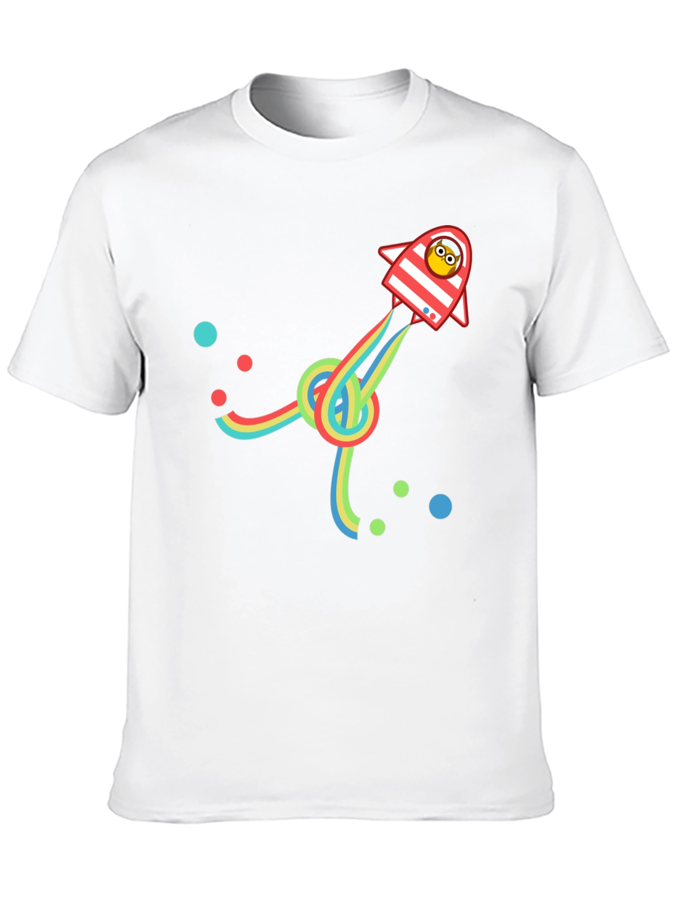 Retro Rocket T-Shirt with Rainbow Trail - Black