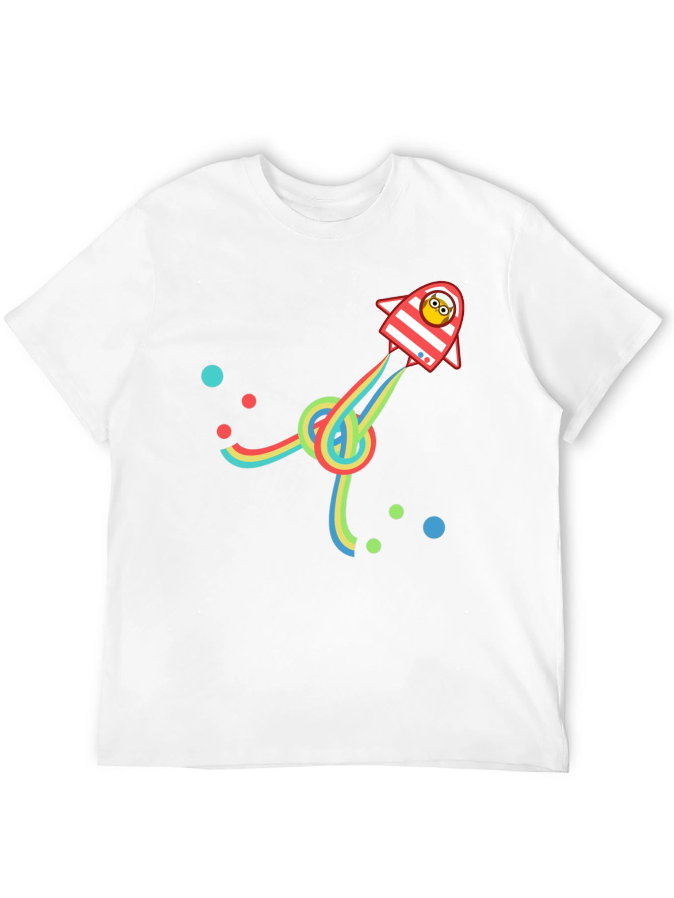 Retro Rocket T-Shirt with Rainbow Trail - Black