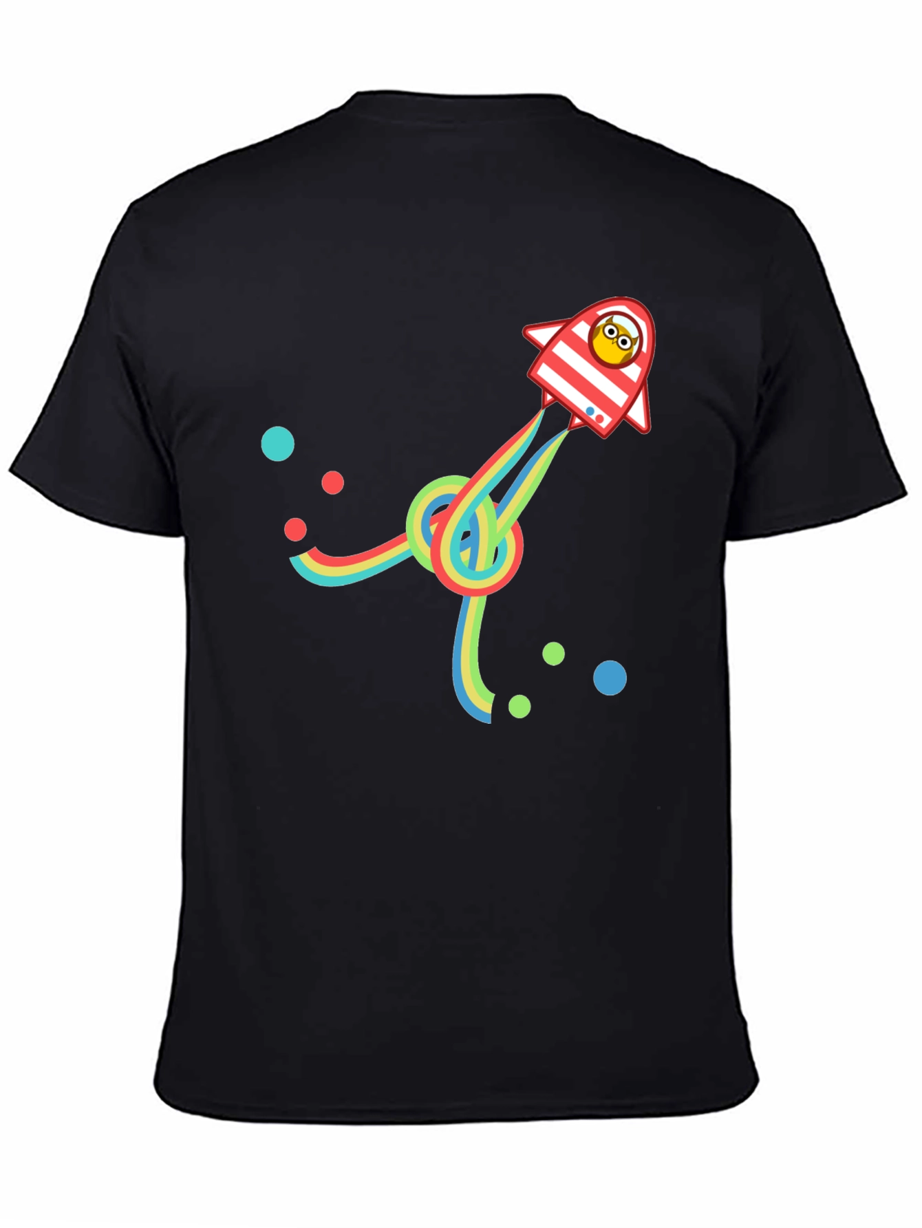 Retro Rocket T-Shirt with Rainbow Trail - Black