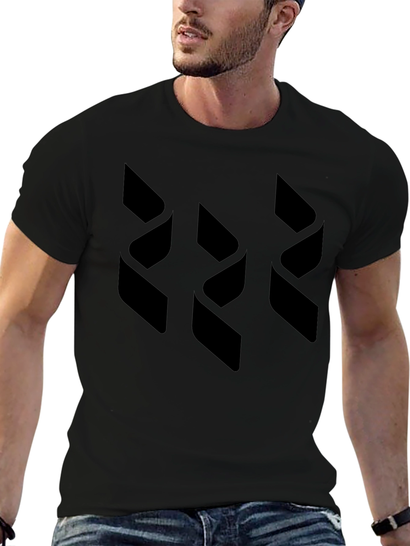 Modern Geometric Print Mens Black T-Shirt