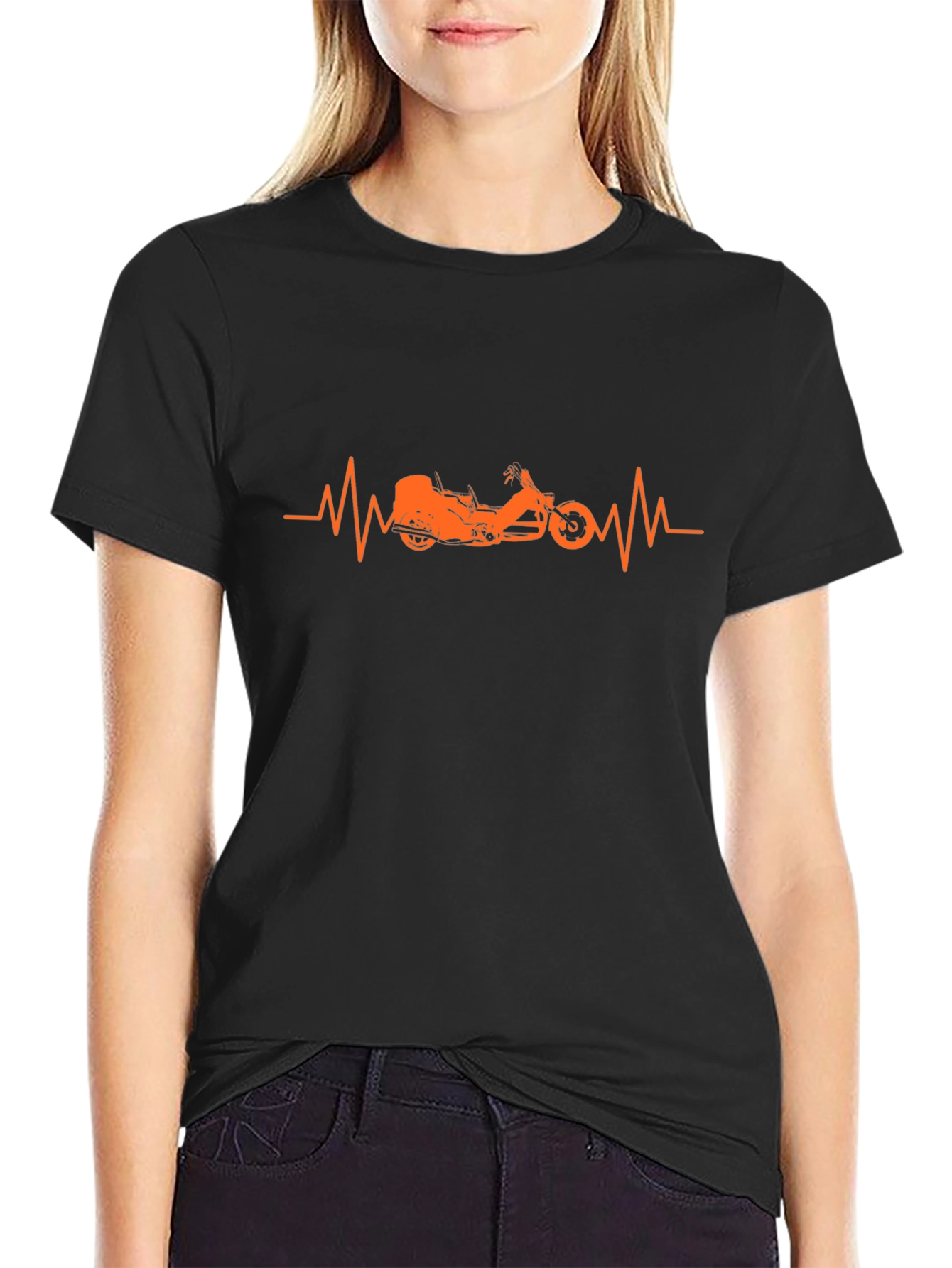 Motorcycle Heartbeat Graphic Tee - Black