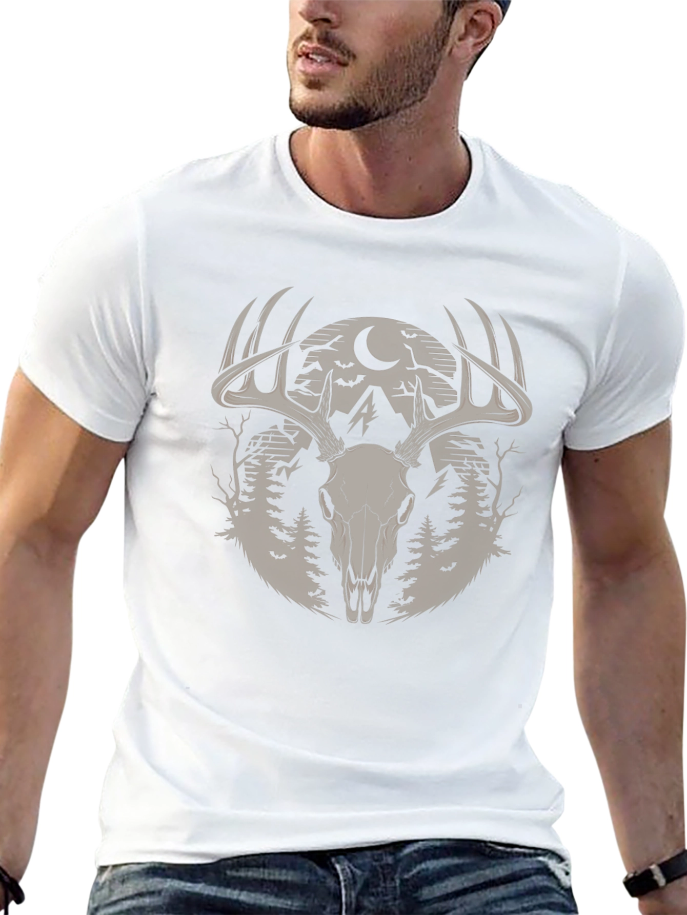 Skull & Antler Graphic Tee - Black Cotton Blend