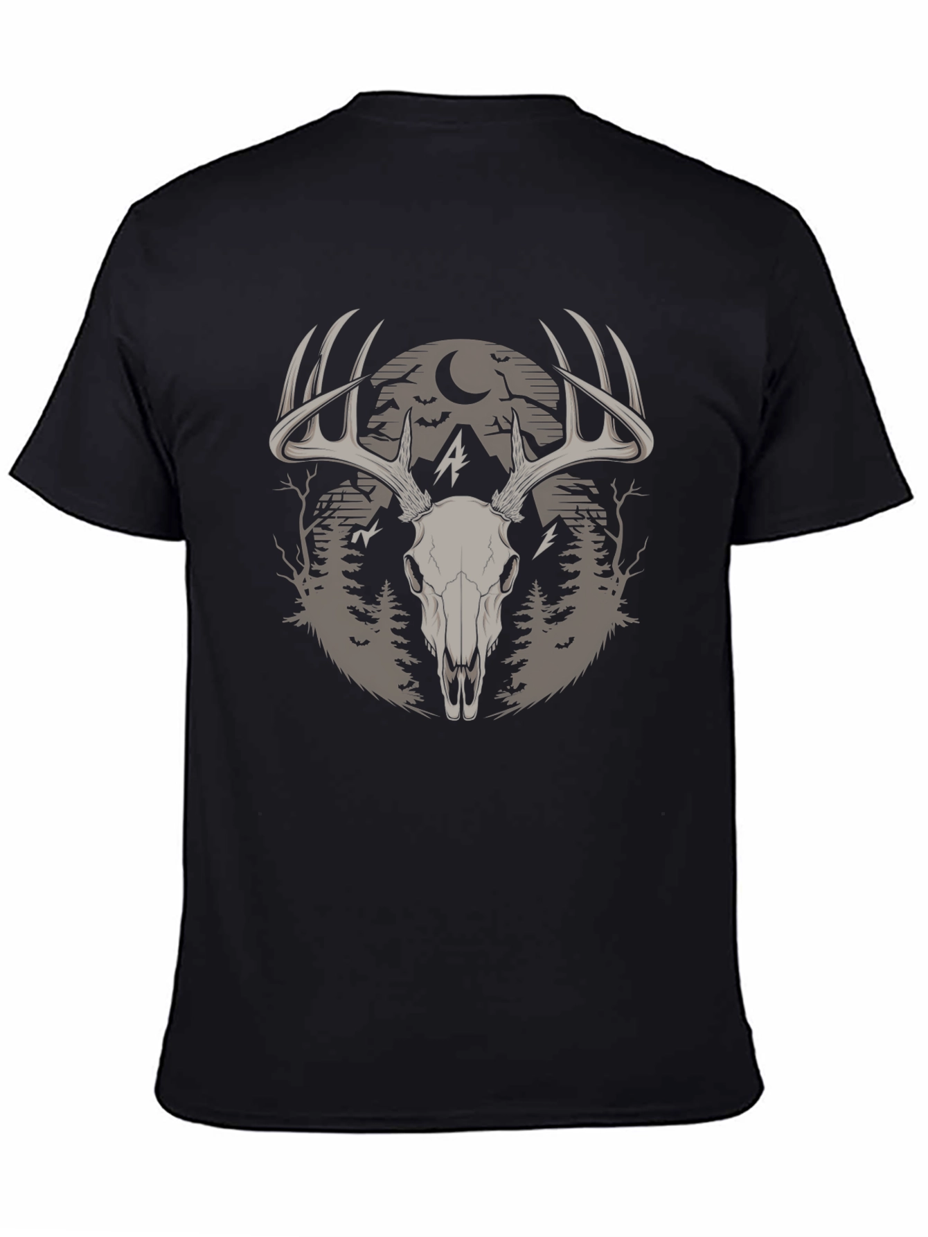 Skull & Antler Graphic Tee - Black Cotton Blend