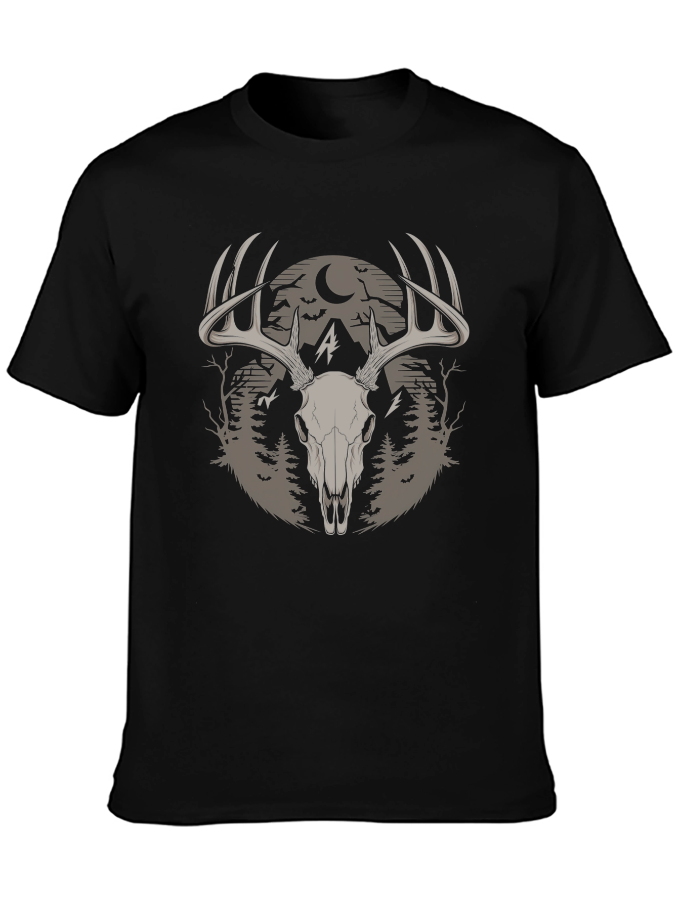 Skull & Antler Graphic Tee - Black Cotton Blend