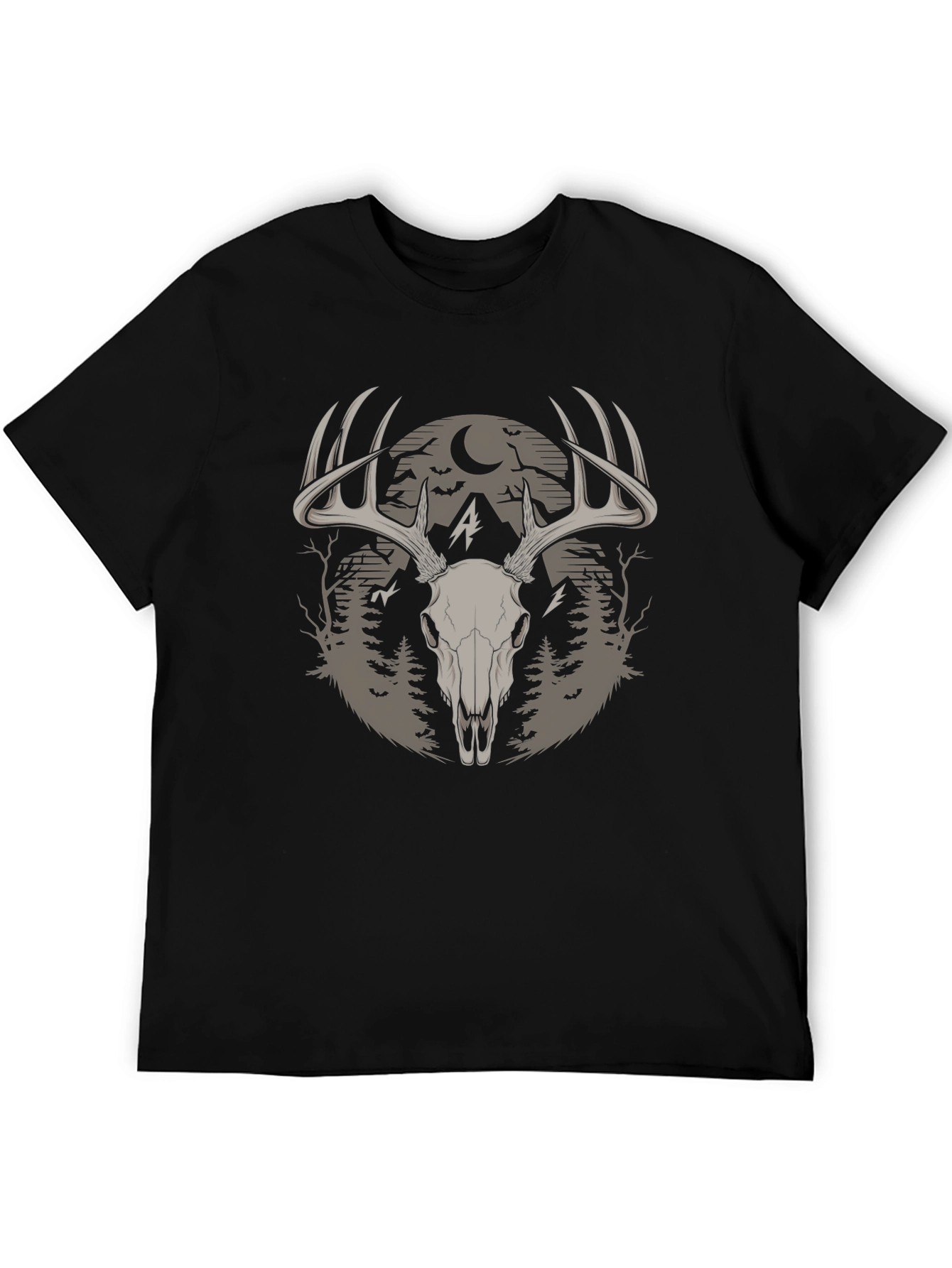 Skull & Antler Graphic Tee - Black Cotton Blend