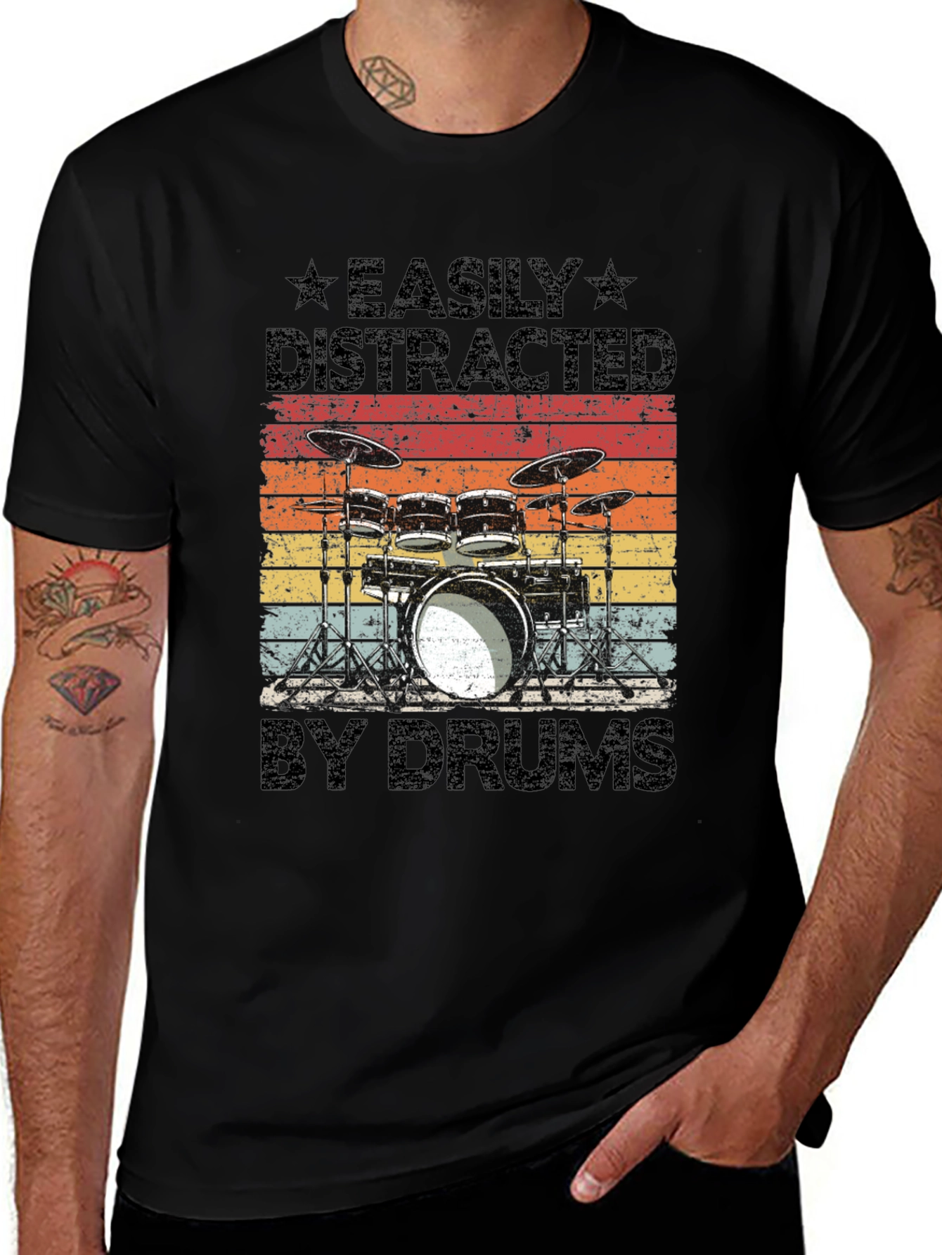 Easily Distracted by Drums T-Shirt - Musician Gift