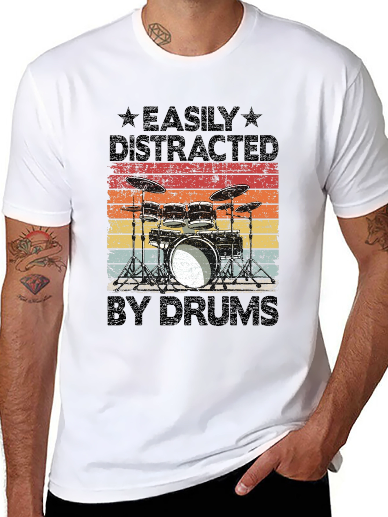 Easily Distracted by Drums T-Shirt - Musician Gift