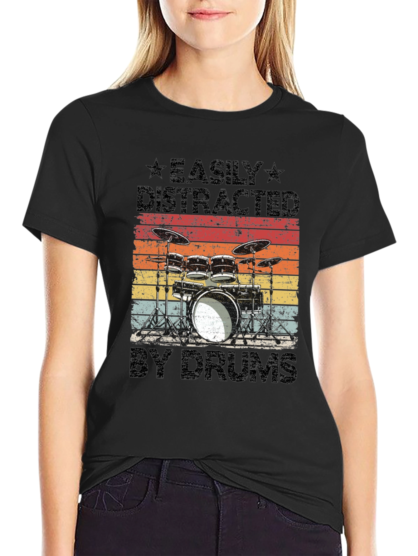 Easily Distracted by Drums T-Shirt - Musician Gift