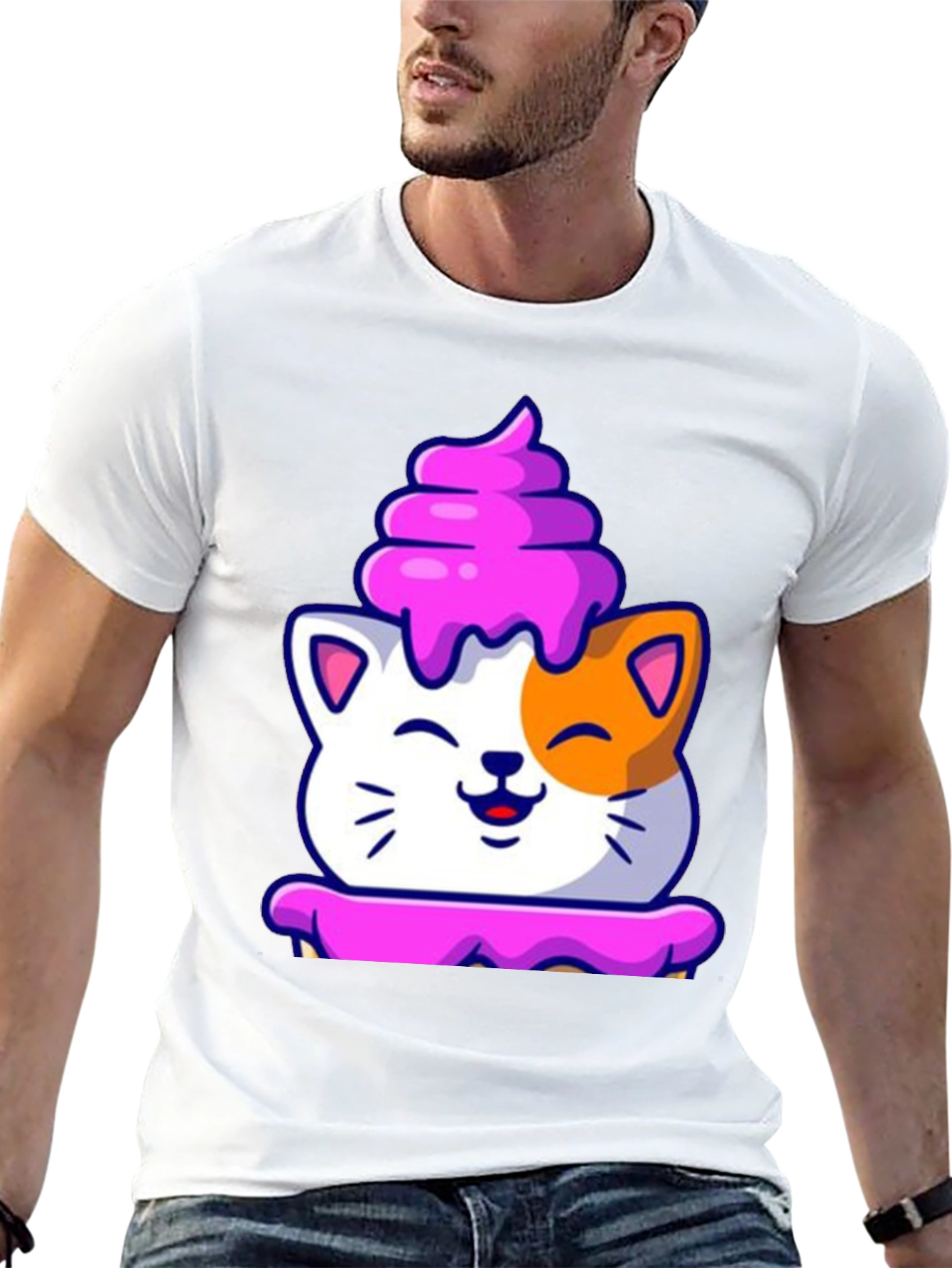 Cute Cat Cupcake Graphic Tee - Black