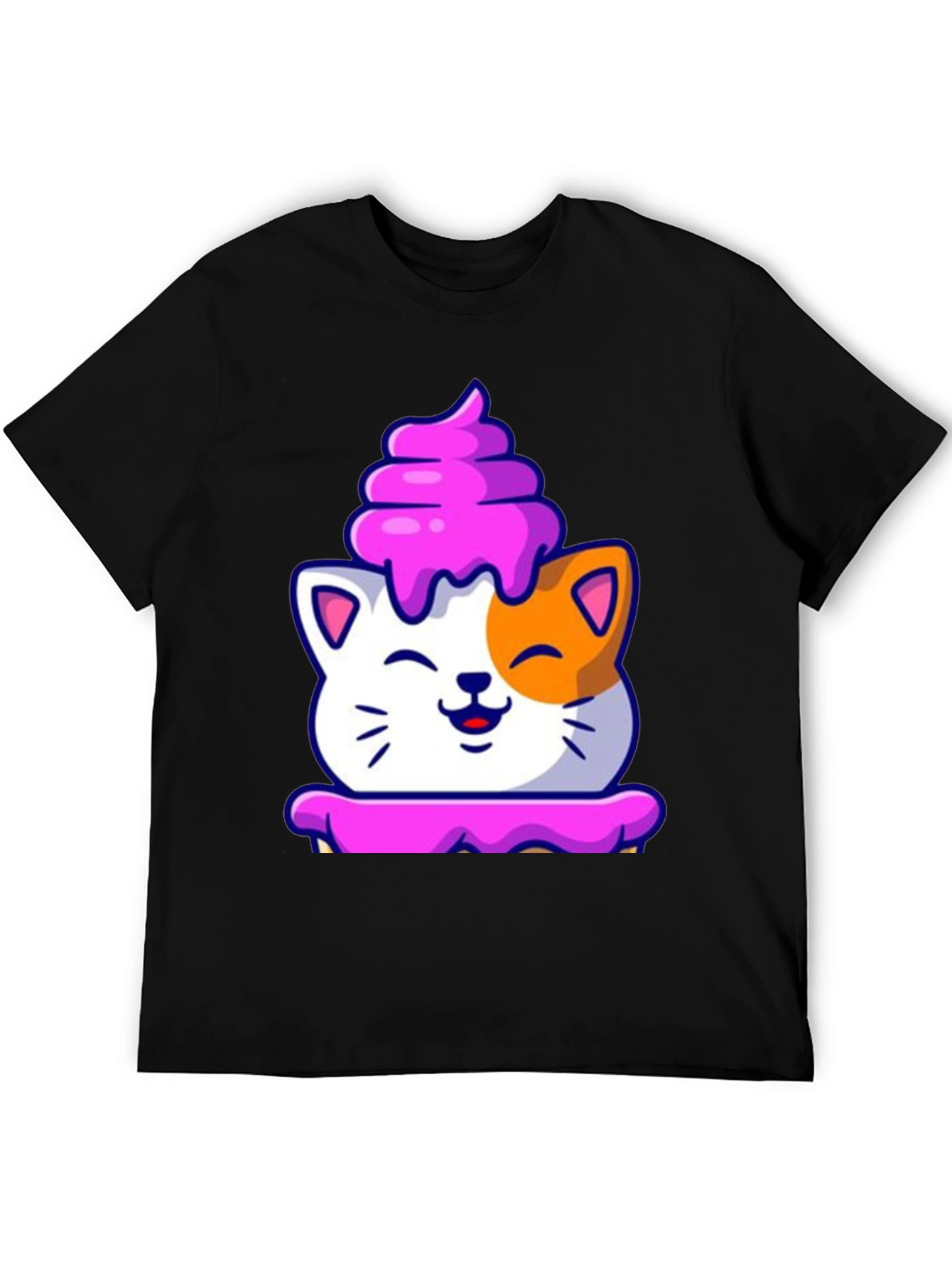 Cute Cat Cupcake Graphic Tee - Black