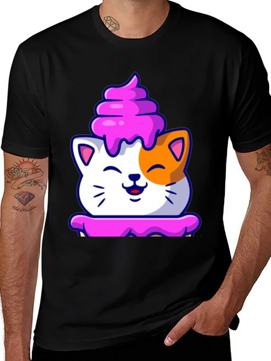 Cute Cat Cupcake Graphic Tee - Black